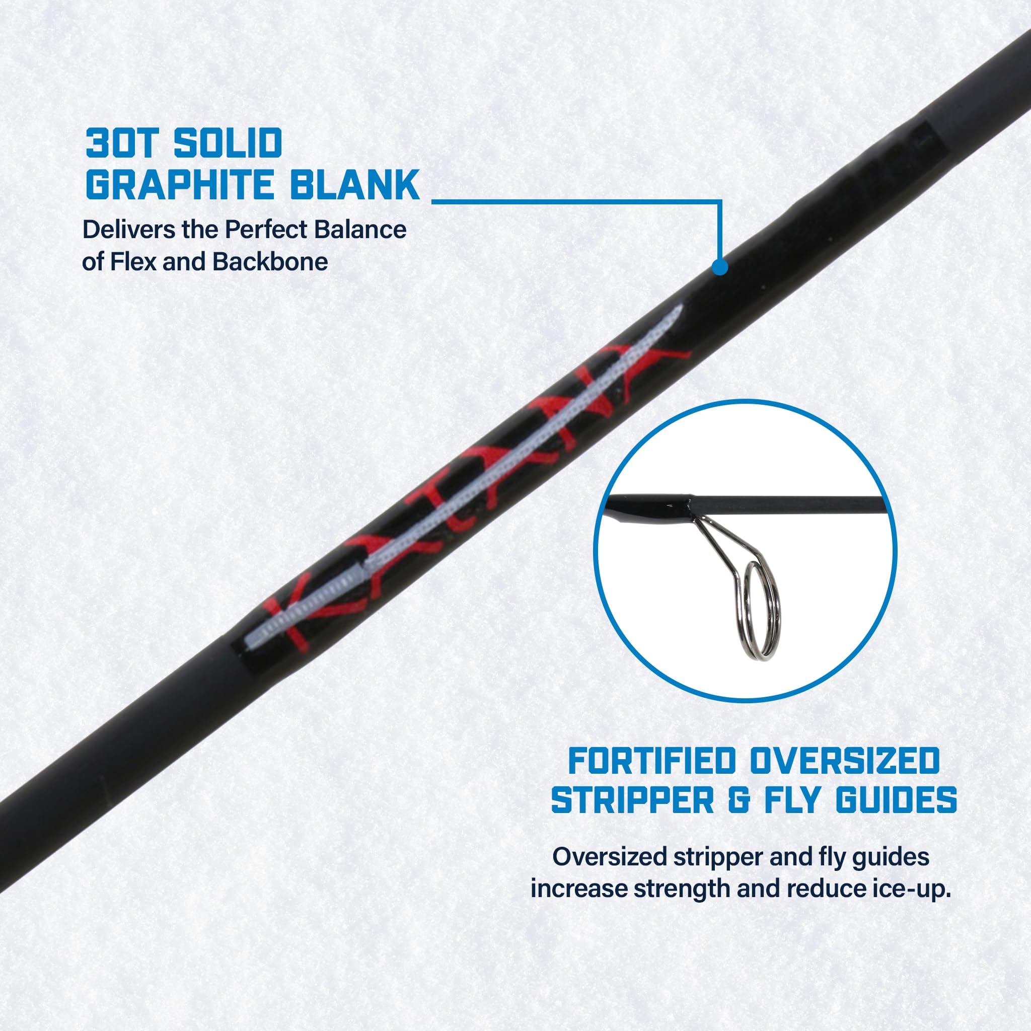 Katana Ice Fishing Rod Clam – 42" Medium Heavy – 30T Solid Graphite Blank with Tsuka Lightweight Handle, Oversized Fly Guides & Carbon Construction – Heavy Power Rod for Pike, Lake Trout & Trophy Fish