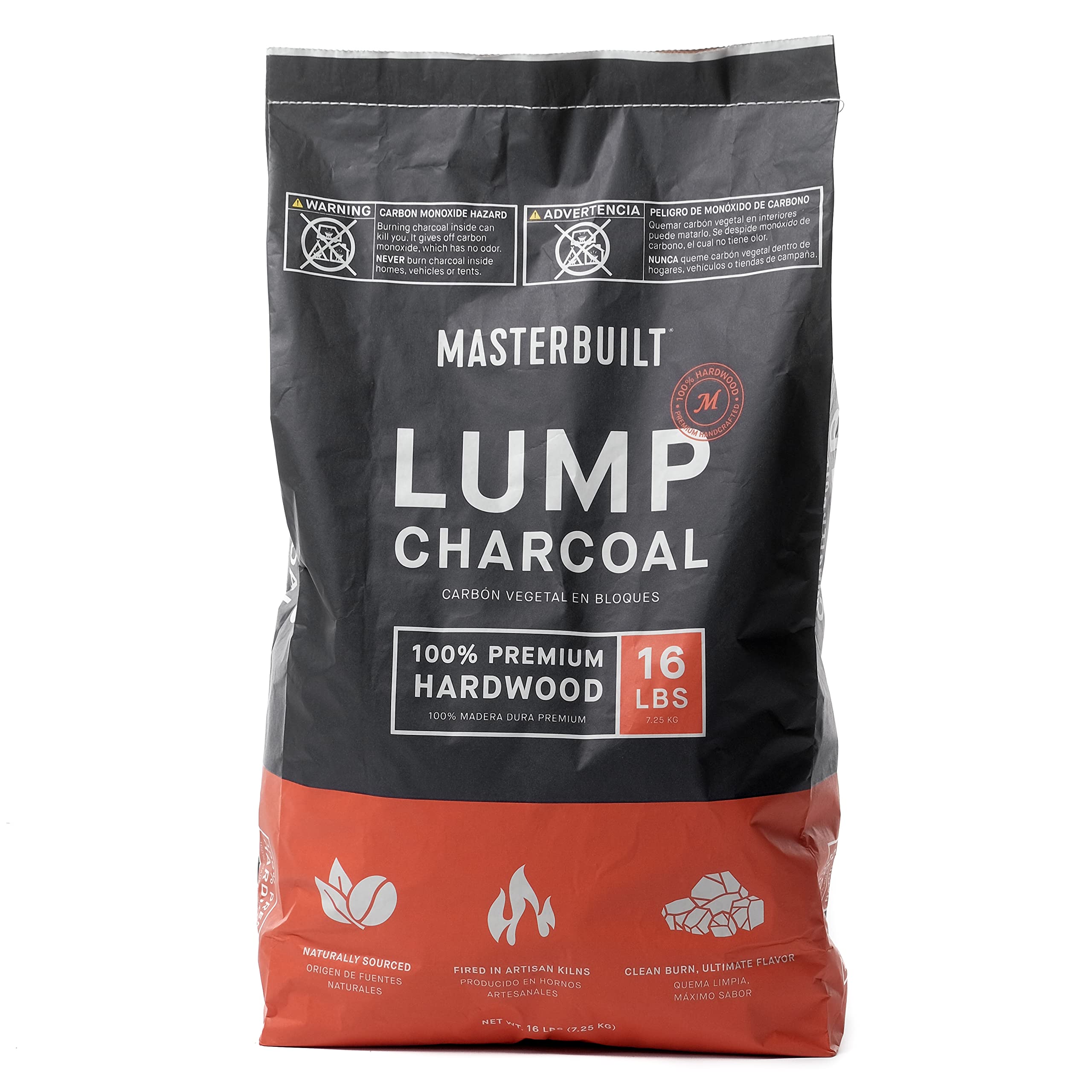 Masterbuilt® Hardwood Premium Lump Charcoal for Gravity Series Charcoal Grill and Smokers, Compatible with All Barrel, Kamado, and Kettle Grills, 1 Pack, 16LB
