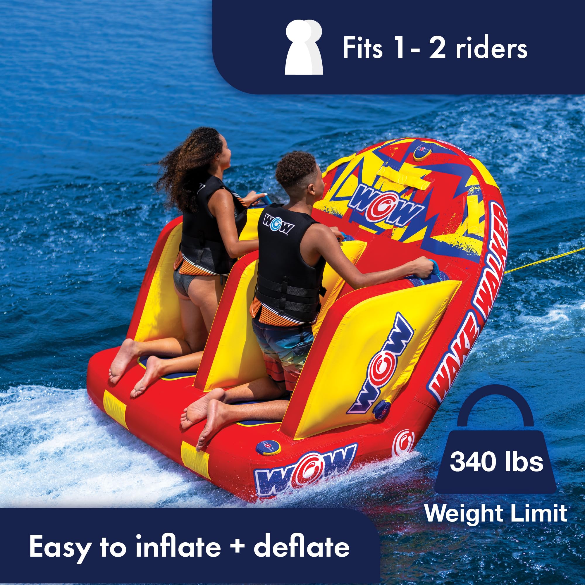 Wake Walker WOW Sports Towable Tube for Boating - 2 Person Towable - Durable Tubes for Boating