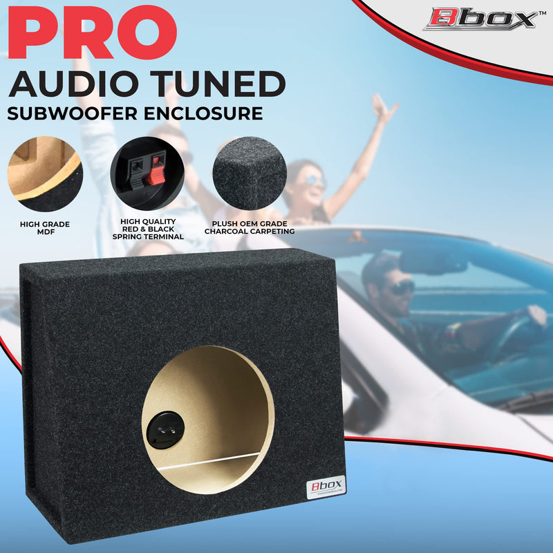 Single Bbox Sealed 10 Inch Wedge Shaped Subwoofer Enclosure - Car Subwoofer Boxes & Enclosures - Premium Subwoofer Box Improves Audio Quality, Sound & Bass - Red & Black Spring Terminals,charcoal