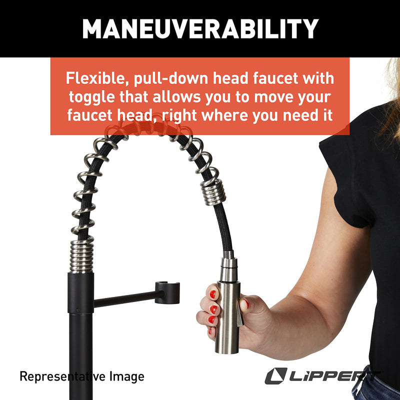 Lippert Coiled Pull-Down Kitchen Faucet Flow Max™ - Black/Stainless Steel