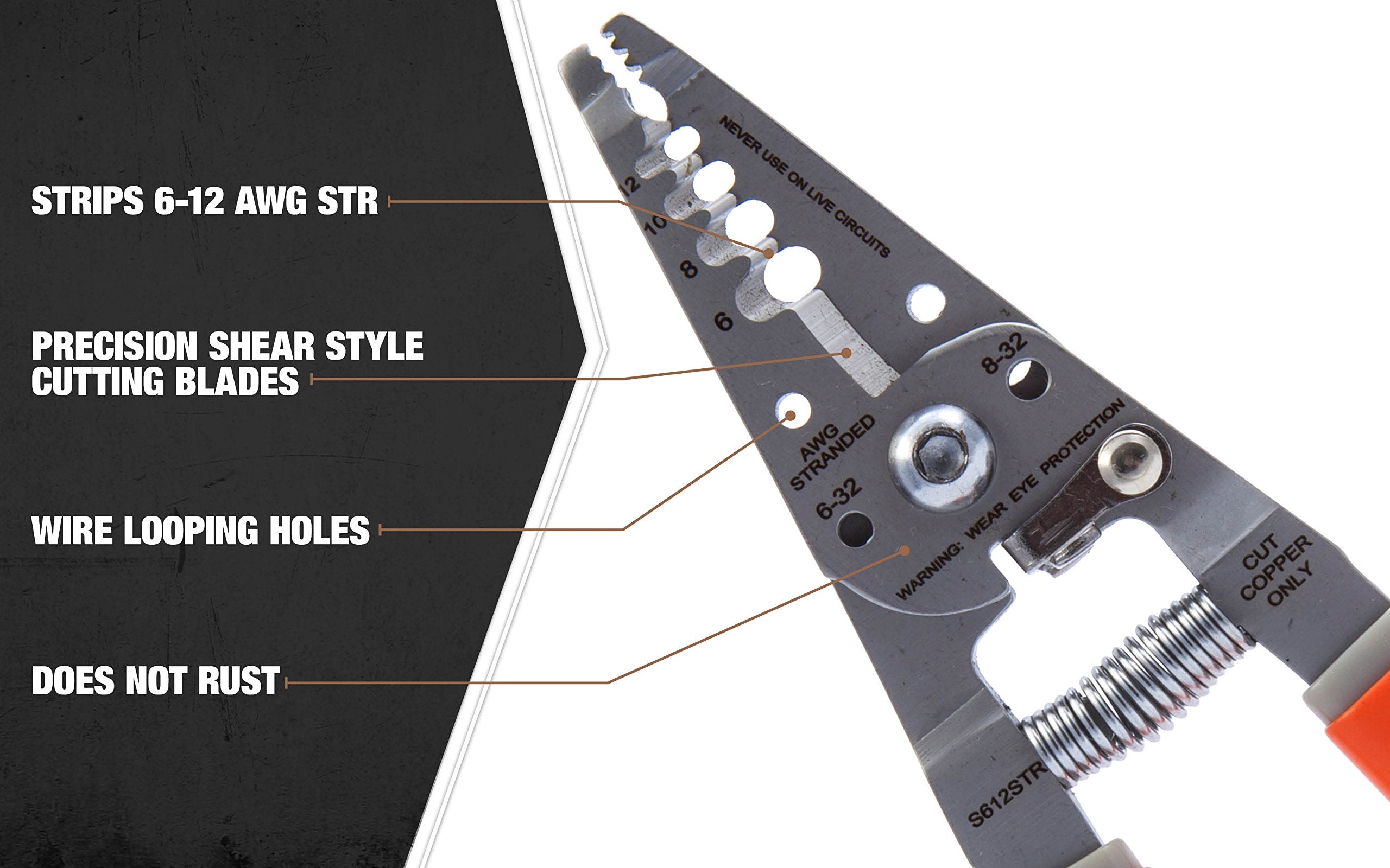 Southwire - 58277940 S612STR Tools & Equipment 4-10 AWG SOL & 6-12 AWG STR Ergonomic Handles Wire Stripper/Cutter