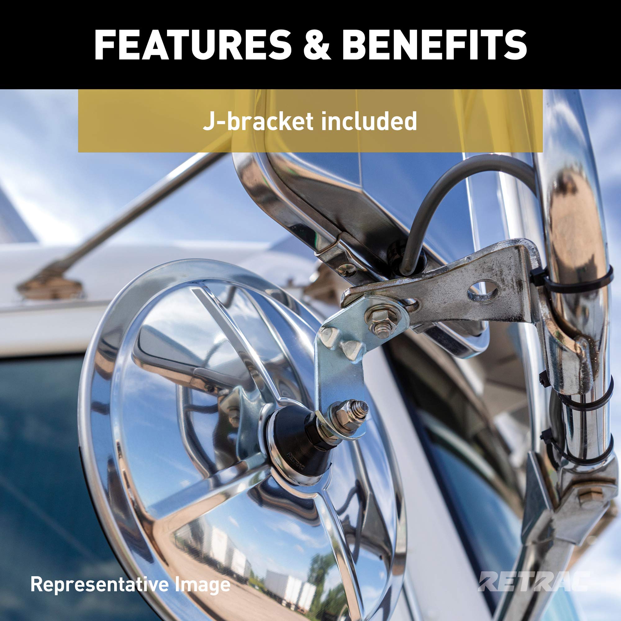 8-Inch Stainless Steel Center-Mount Convex Mirror Head Retrac 610703 with J-Bracket, Universal Driver or Passenger Side