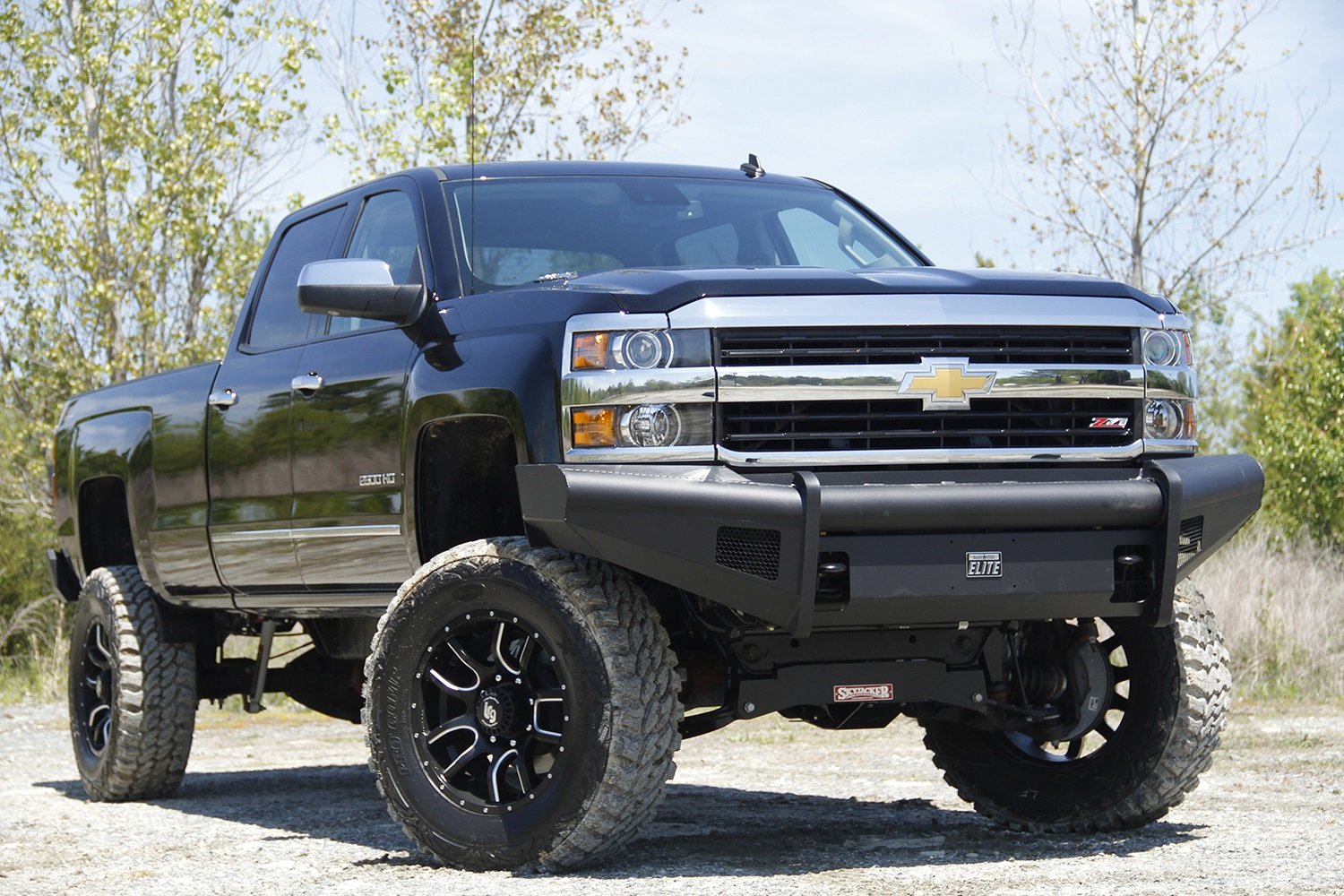 Fab Fours Elite Front Bumper CH08-Q2061-1 2 Stage Black Powder Coated w/o Full Grill Guard Incl. Light Cut-Outs