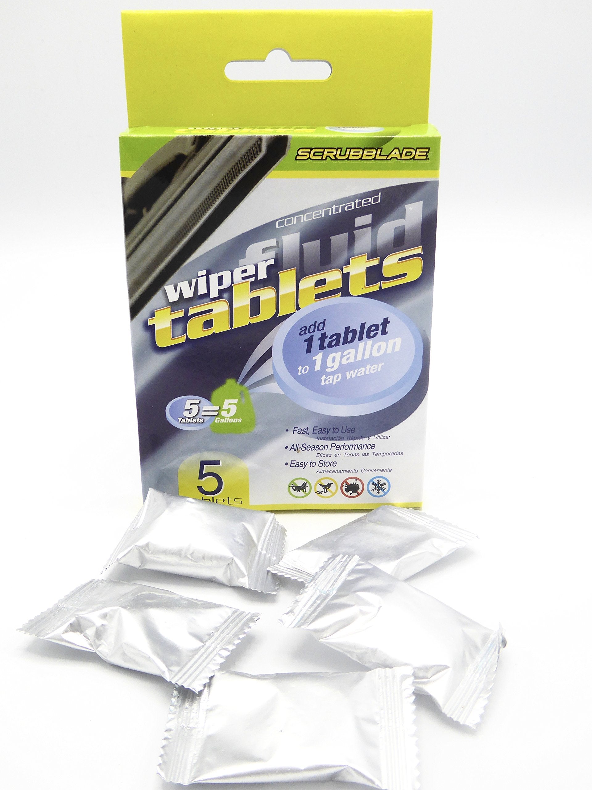 Windshield Wiper Fluid Tablets Scrubblade, Instant Car Windshield Cleaner, Window Glass Cleaner, 5-Pack
