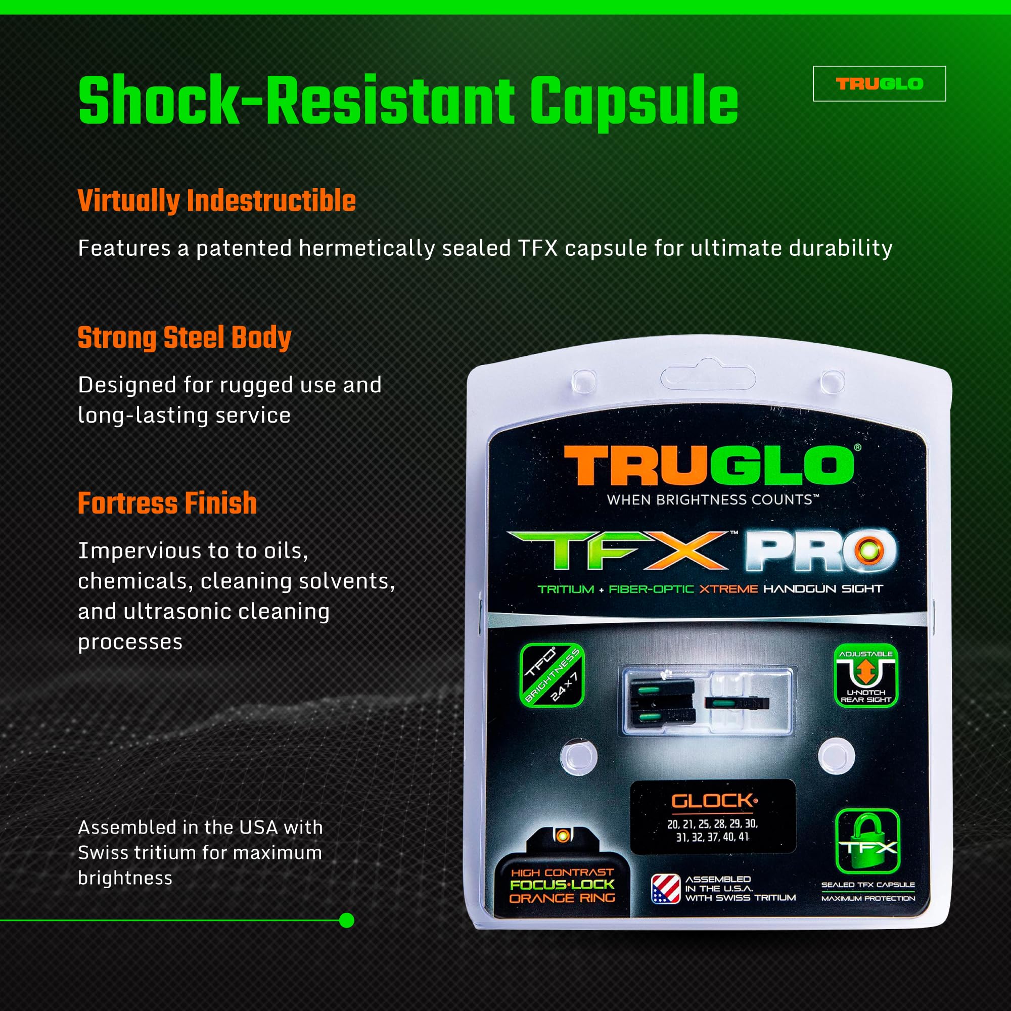 Tritium and Fiber Optic Night Sight for Handguns, Truglo TFX PRO Glowing Shock Proof Compact, Durable, and Snag Free Sight