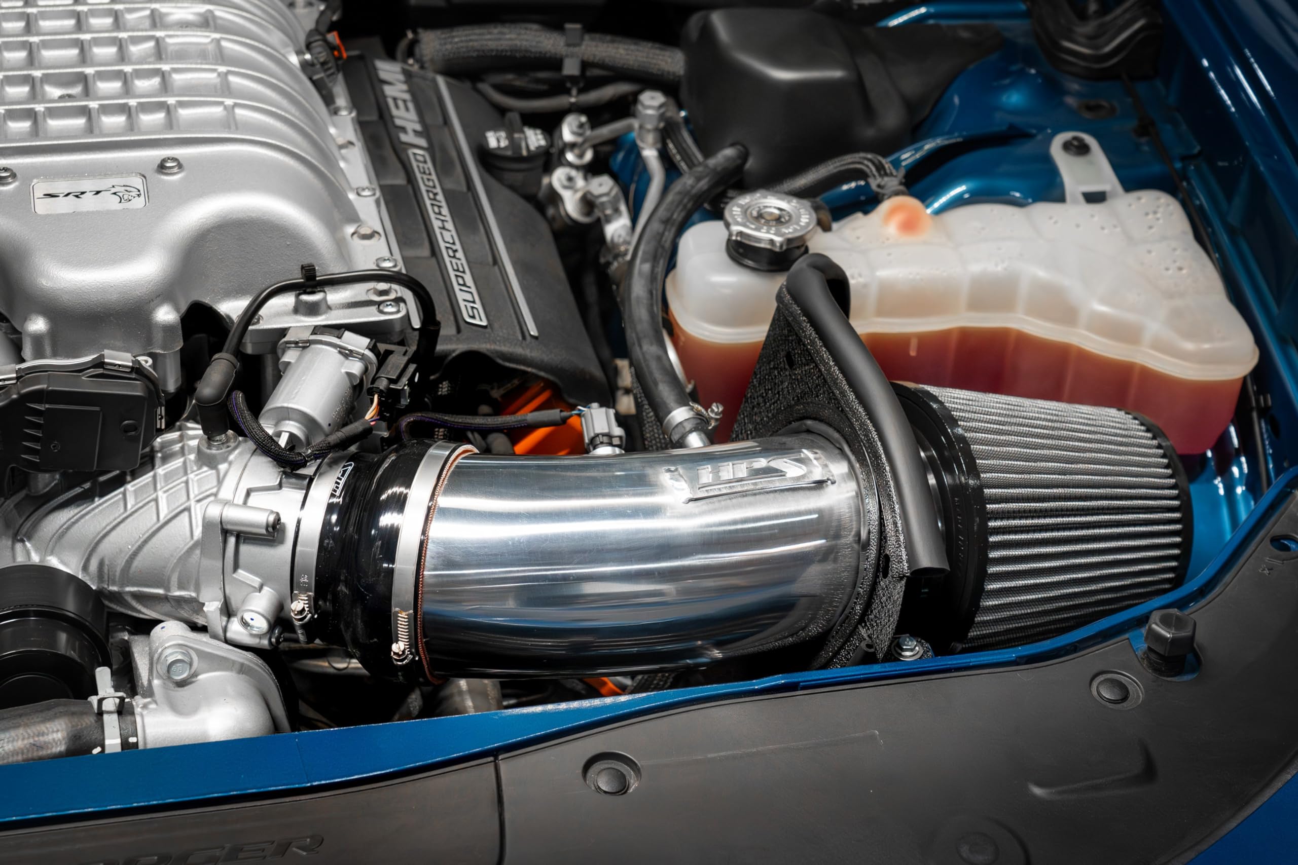 HPS Air Intake Kit Polished with Heat Shield Compatible for 2019-2023 Dodge Charger SRT Hellcat 6.2L V8 Supercharged, 827-681P