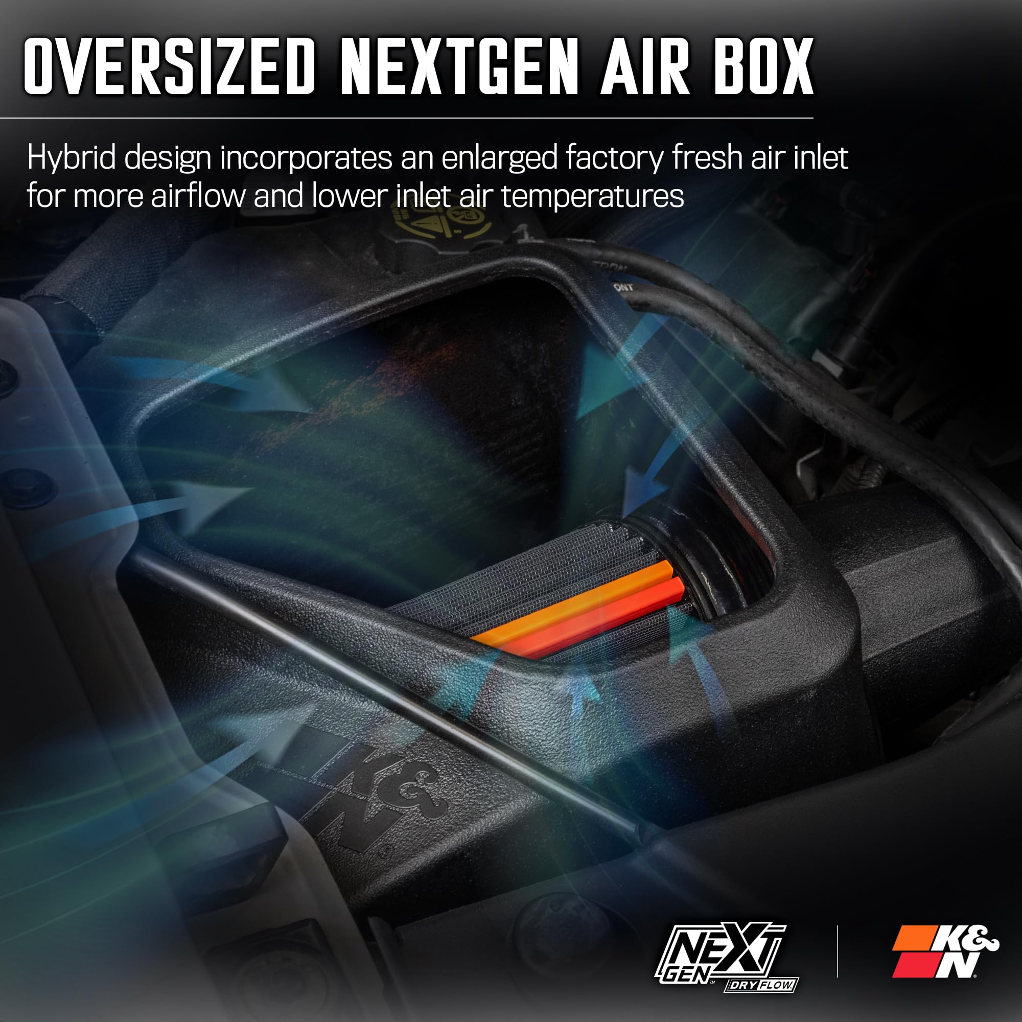 NextGen K&N Cold Air Intake System: Dry-Flow Cotton Filter: Compatible with 2014-2020 CADILLAC/CHEVRLOET/GMC Escalade; Silverado 1500; Suburban; Tahoe; Sierra 1500; Yukon; Yukon XL; 50-3082D