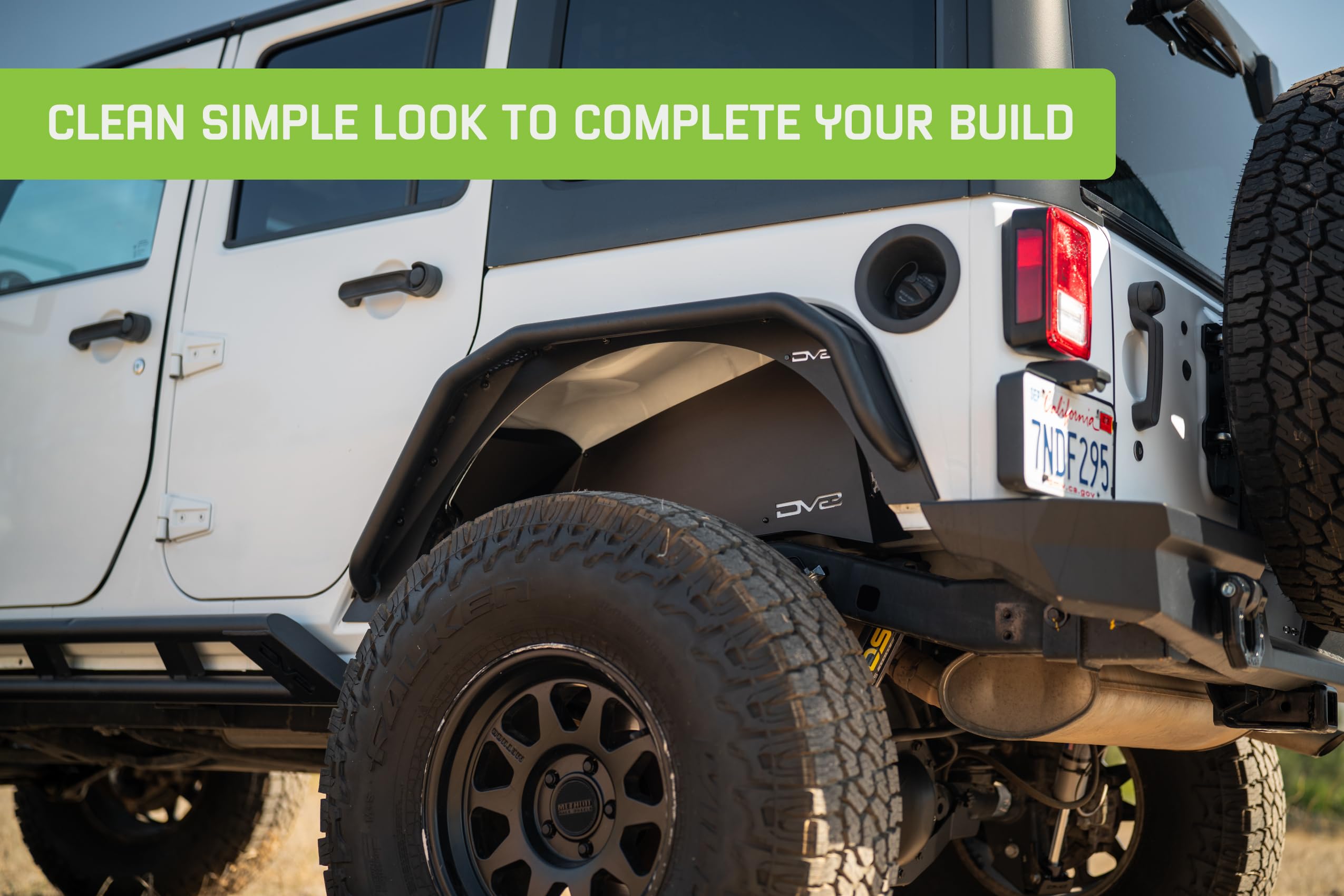 Rear Inner Fenders DV8 Offroad for 2007-2018 Jeep Wrangler JK | Aluminum Design for Protecting Inner Wheel Wells | Satin Black Powder Coated Finish | Matches DV8's Front Inner Fenders | Mesh Accents