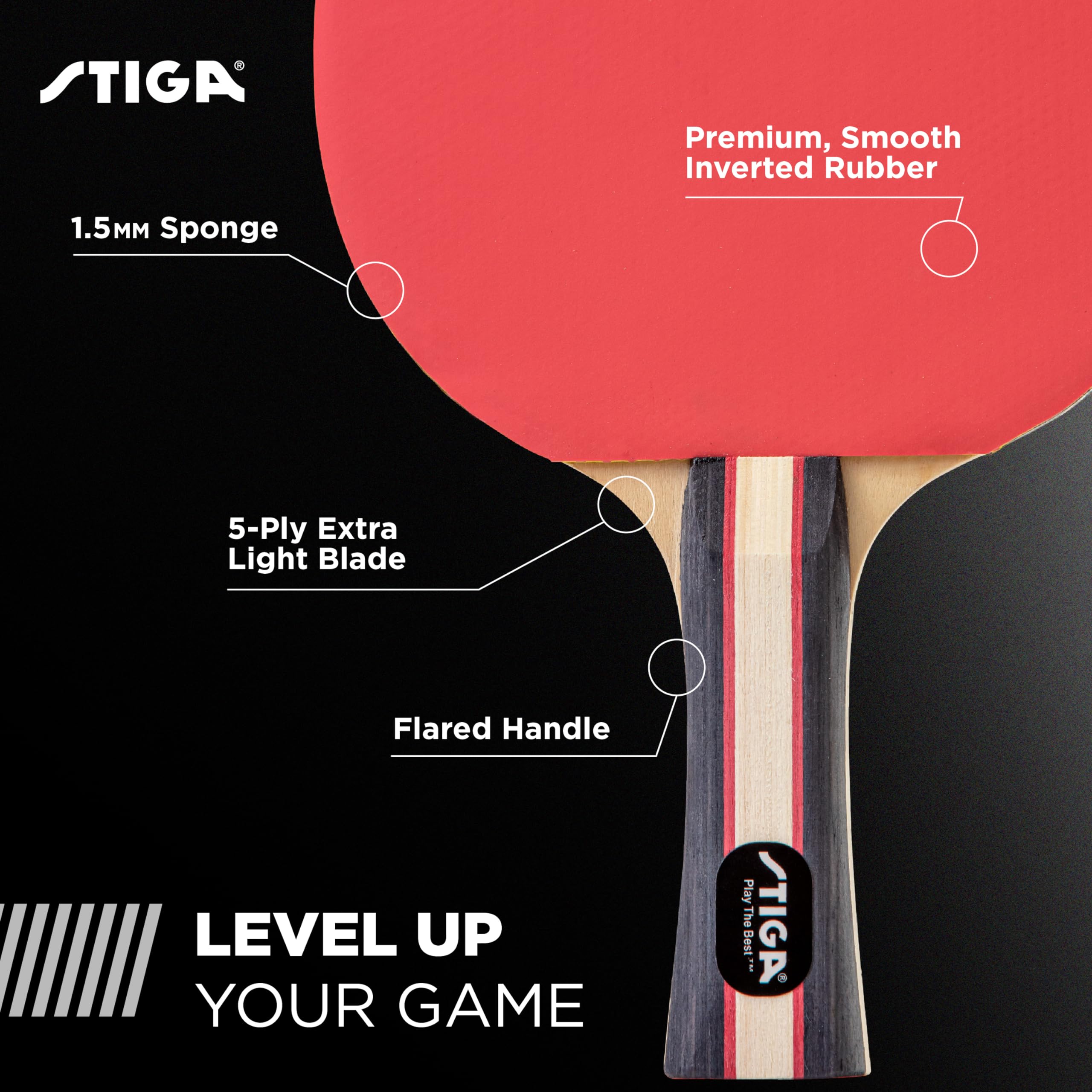4 Player STIGA Performance Ping Pong Paddle Set of 4 – Table Tennis Rackets, 6 – 3 Star Orange and White Balls
