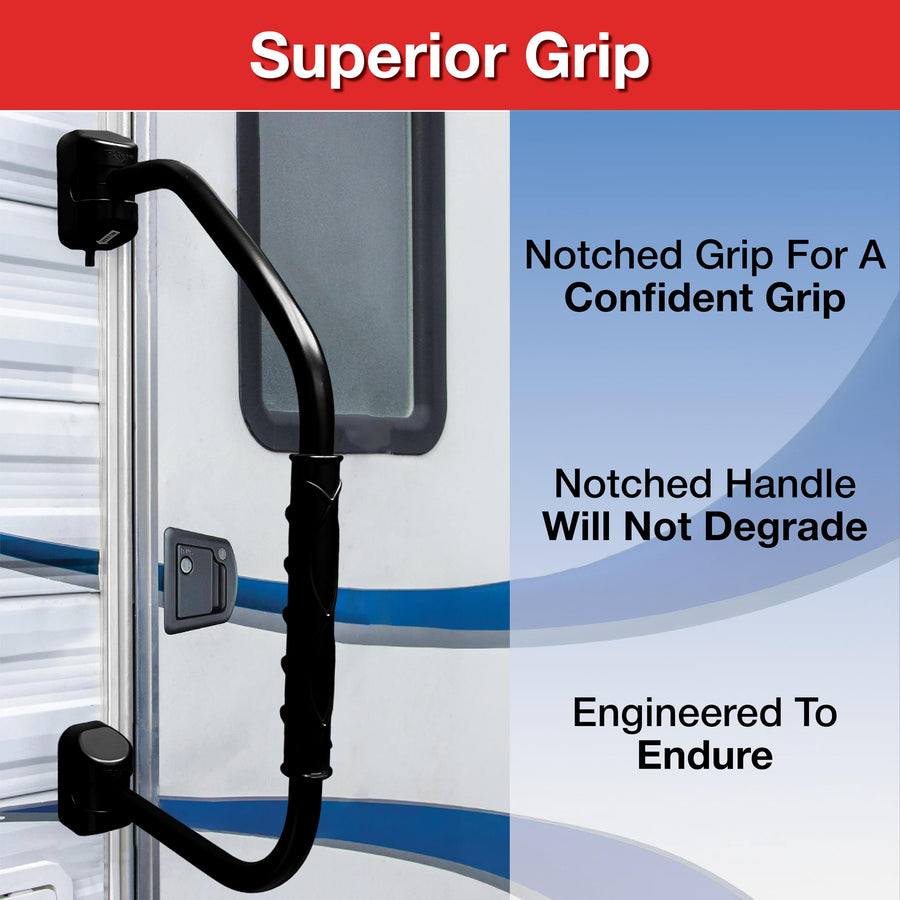 GripSafe RV Designer R227 Handrail Assist - Locking Folding Aluminum Grab Handle with Notched Grip - Safe Entry Assist for RV Door - Easy Installation, 27 Inch, Black