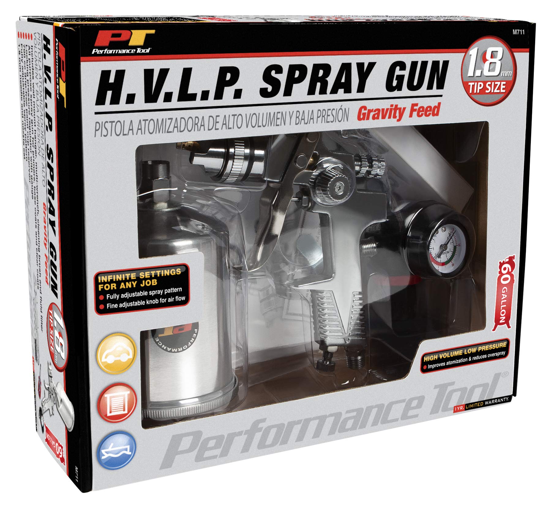 M711 Performance Tool 1.8mm H.V.L.P. Gravity Feed Spray Gun Needle and Nozzle Set