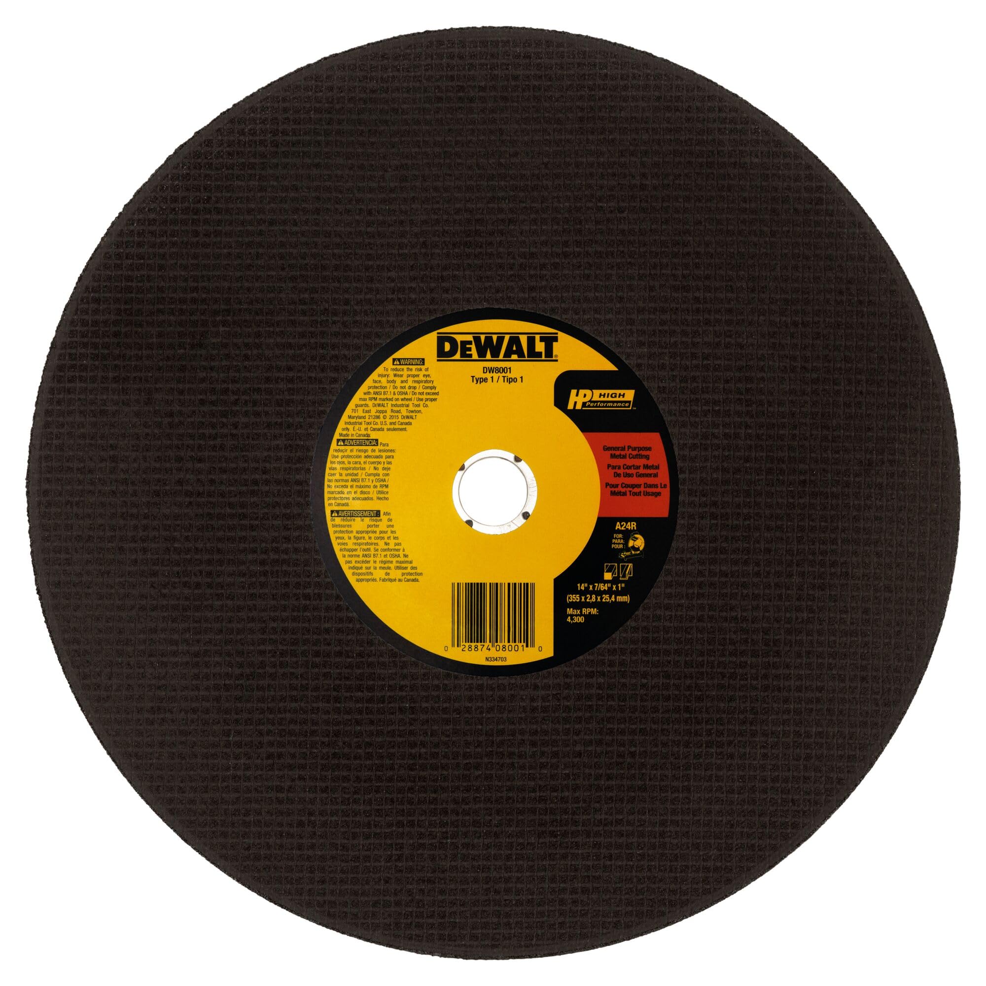 14" DEWALT Chop Saw Blade, Metal Cut-Off Wheel (DW8001)