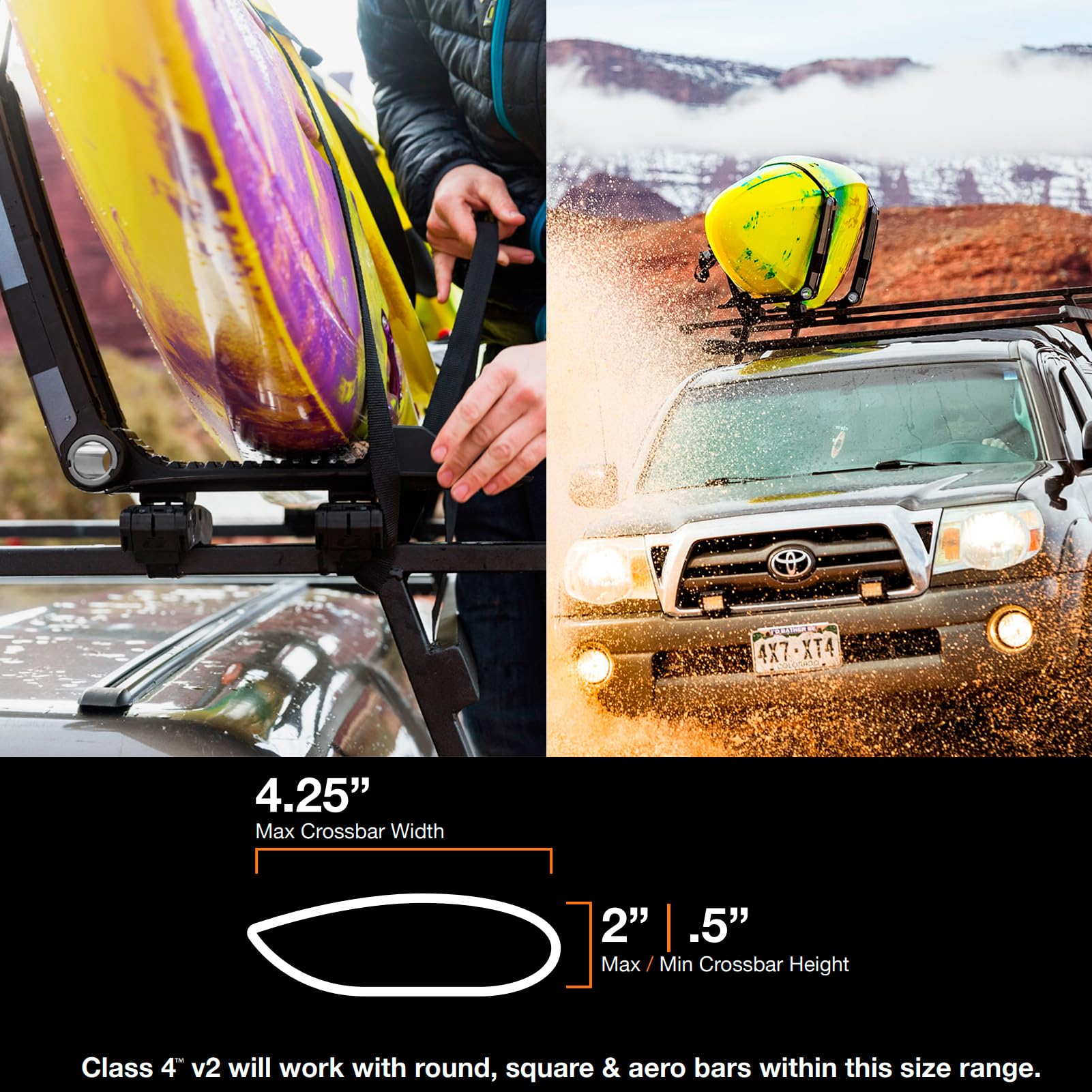 Folding J-Style KUAT Class 4 V2 Kayak Hauling Rack | Durable Rubber-Protected Universal Car SUV Rooftop Crossbar Mounted Boat Transportation System - Black