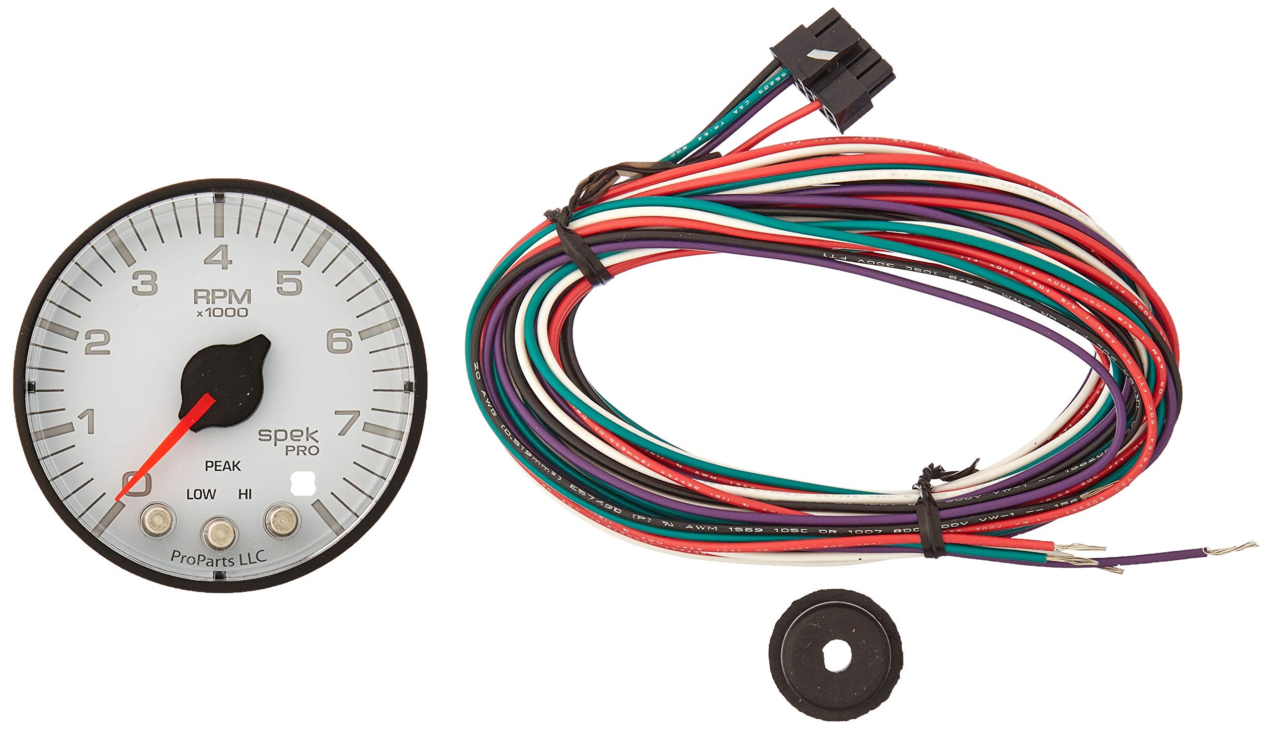 Gauge AUTO METER P334128 Tachometer (Spek-Pro Gauge, Tach, 2 1/16", 8K RPM,with Shift Light & Peak Mem, Wht/Blk, Spek-Pro)