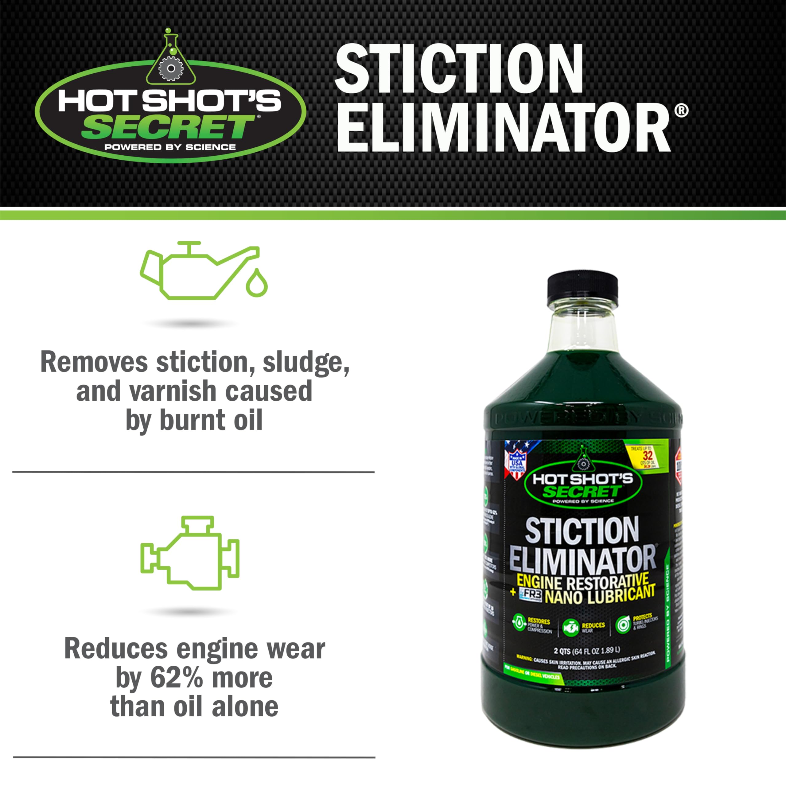 HSS64Z Hot Shot's Secret Original Stiction Eliminator 64 Fluid Ounce Bottle, Green