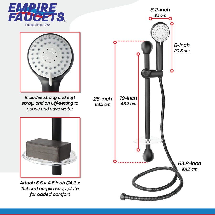 Empire Faucets 21" Durable Metal RV Shower Slide Bar - MB-SLDBR-BM-MTL-2-E Black Matte