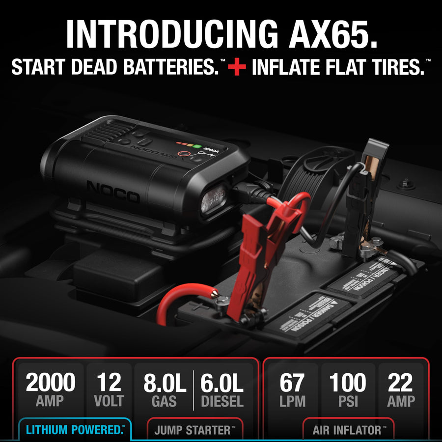 NOCO AX65 Boost+Air: 2000A Jump Starter with Air Compressor Tire Inflator – Starts 8.0L Gas & 6.0L Diesel – 67 SLPM Airflow Inflates 0–40 PSI in 2 Minutes