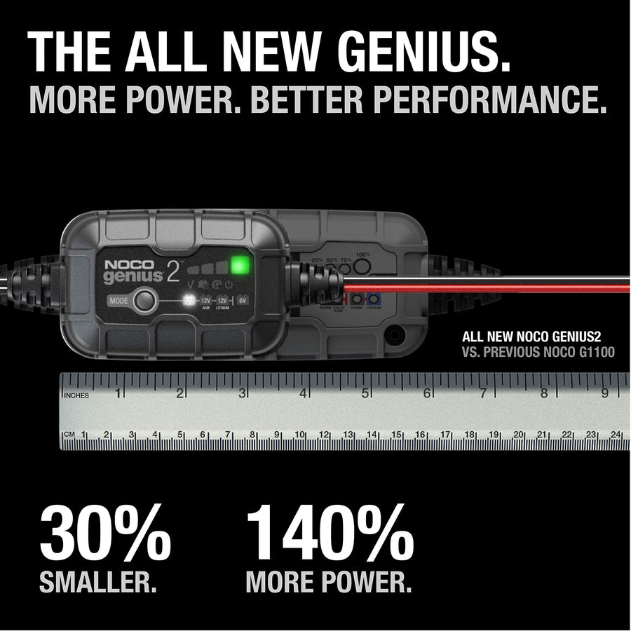 GENIUS2 NOCO: 2A 6V/12V Smart Battery Charger – Automatic Maintainer, Trickle Charger & Desulfator with Overcharge Protection & Temperature Compensation – for Lead-Acid & Lithium Batteries