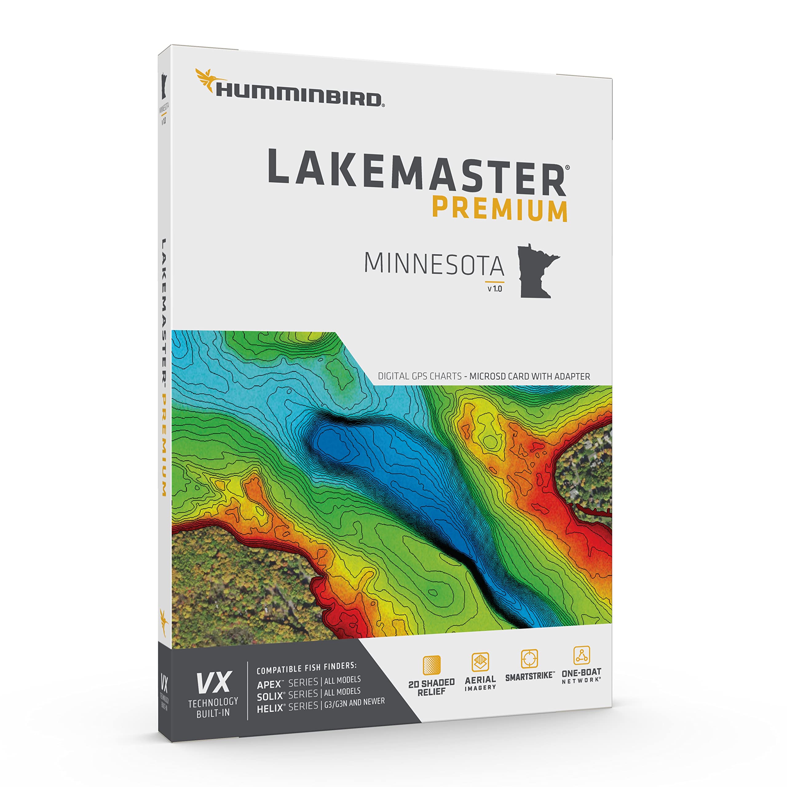 LakeMaster Premium Humminbird Minnesota V1 Map SD Card for Fish Finders