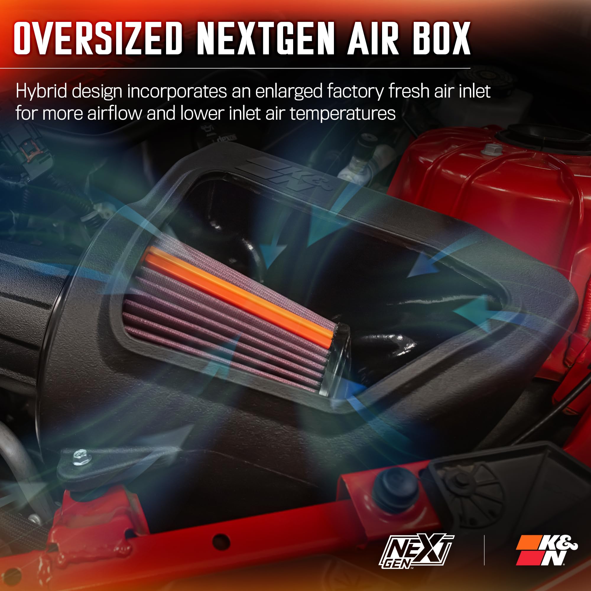 NextGen K&N Cold Air Intake System: High-Flow Cotton Filter: Compatible with 2016-2024 Chevrolet: Camaro SS, 50-3092