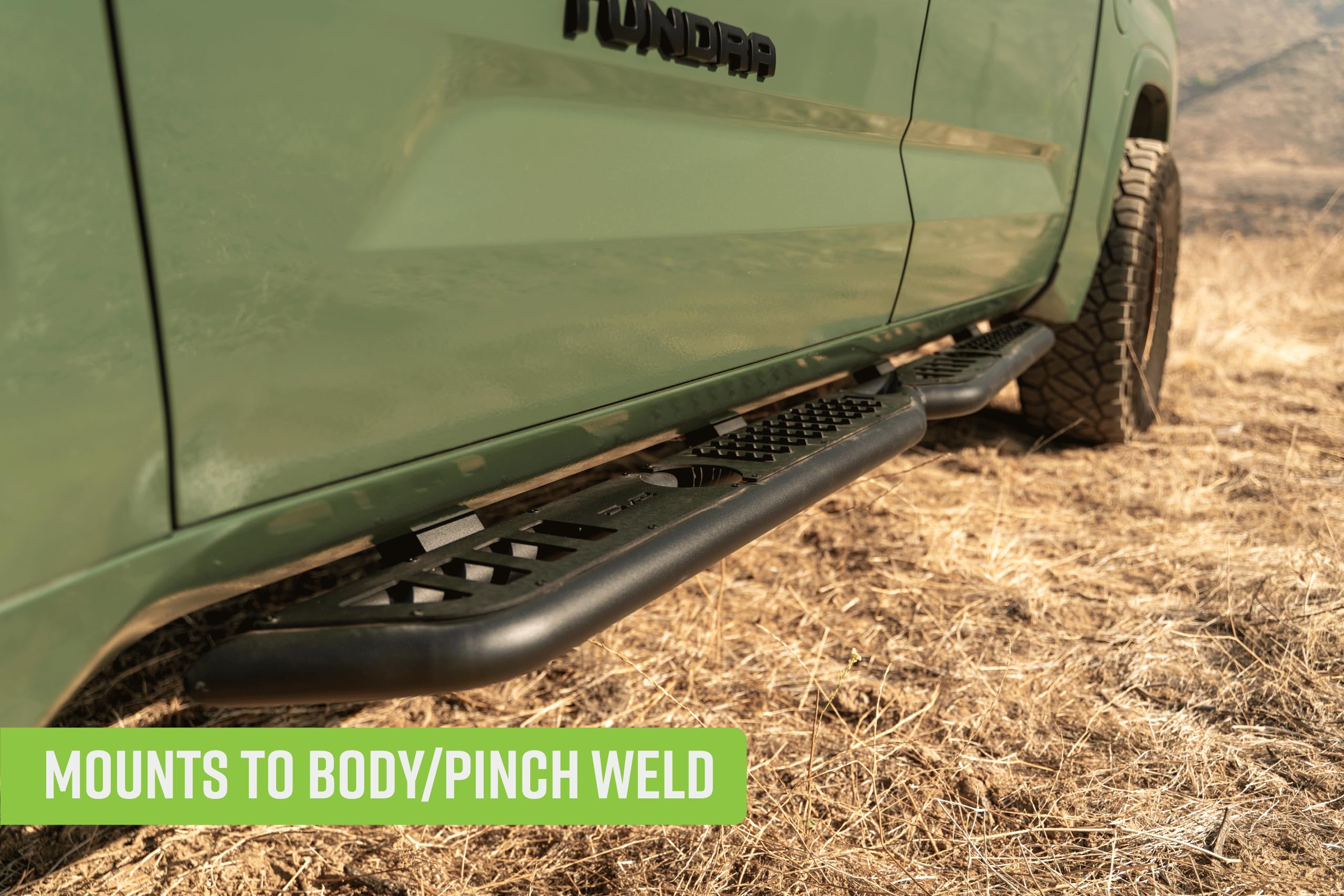 OE Plus DV8 Offroad Side Steps for 2022-2025 Toyota Tundra Crew Max | Anti-Slip Design | Mounts to Body/Pinch Weld | Provides Protection from Light Trail Debris | Fully Bolt-On Installation | Steel