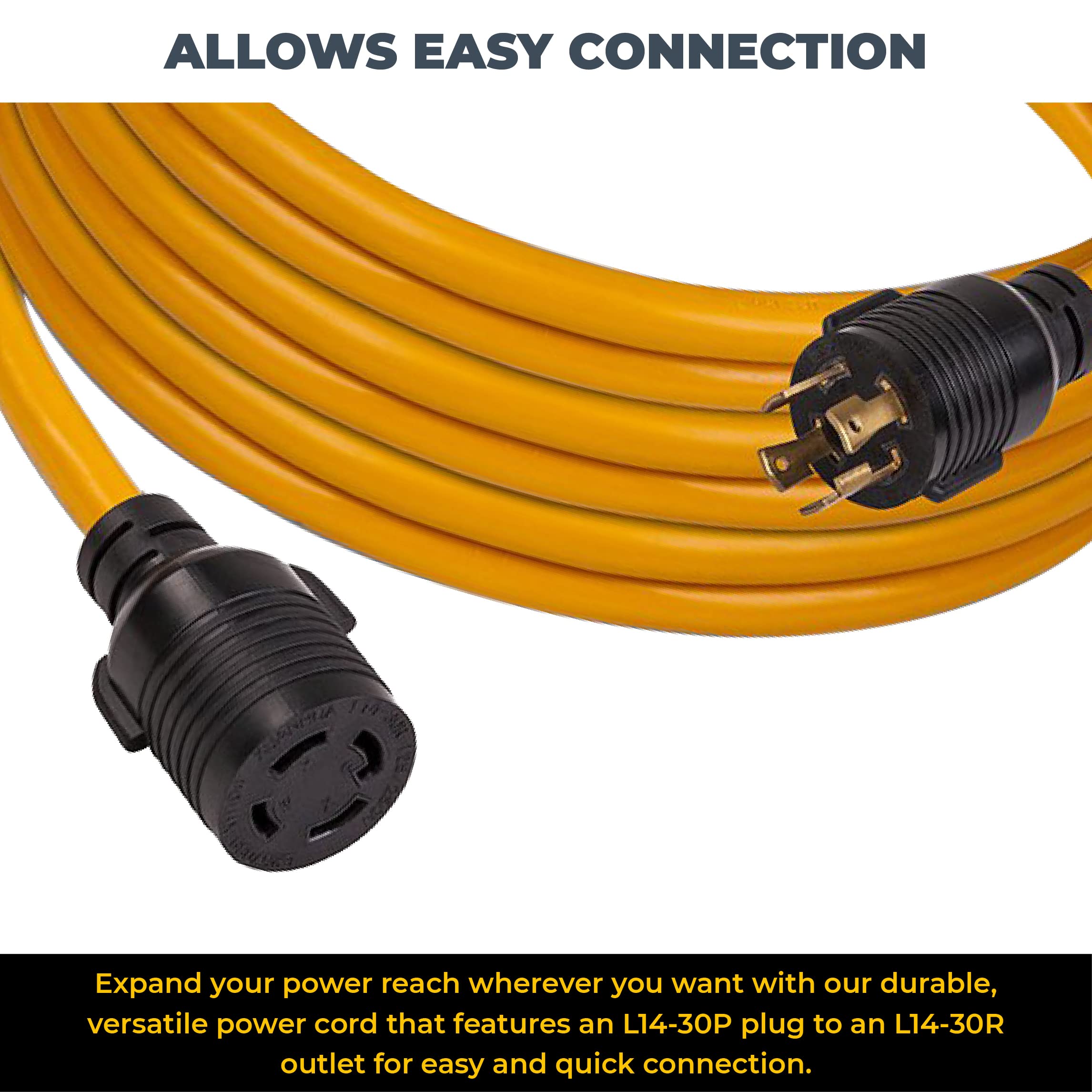 FIRMAN Power Cord, 10AWG with Storage Strap, 30 AMP Wiring, Fully Insulated Extension Cord, L14-30P to L14-30R Outlet, Pack of 1, 25 ft.