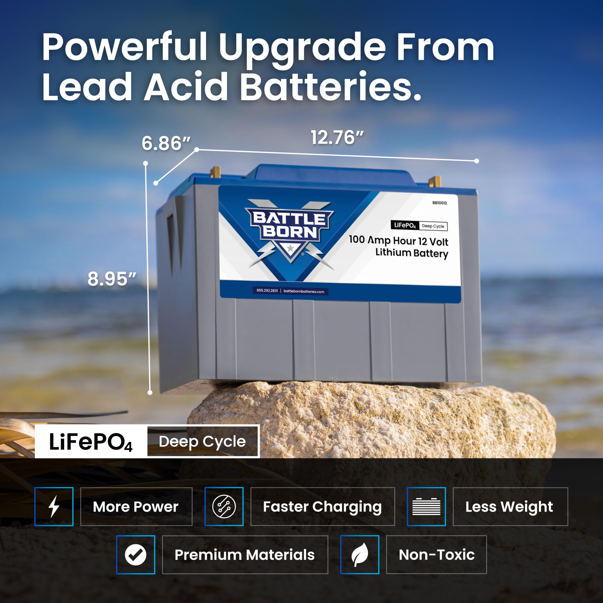 12V 100Ah Heated Lithium-Ion (LiFePO4) RV, Marine, Solar, & Off Grid Battery - Integrated Heating Technology - Internal BMS, High & Low Temperature Protection - Battle Born Batteries