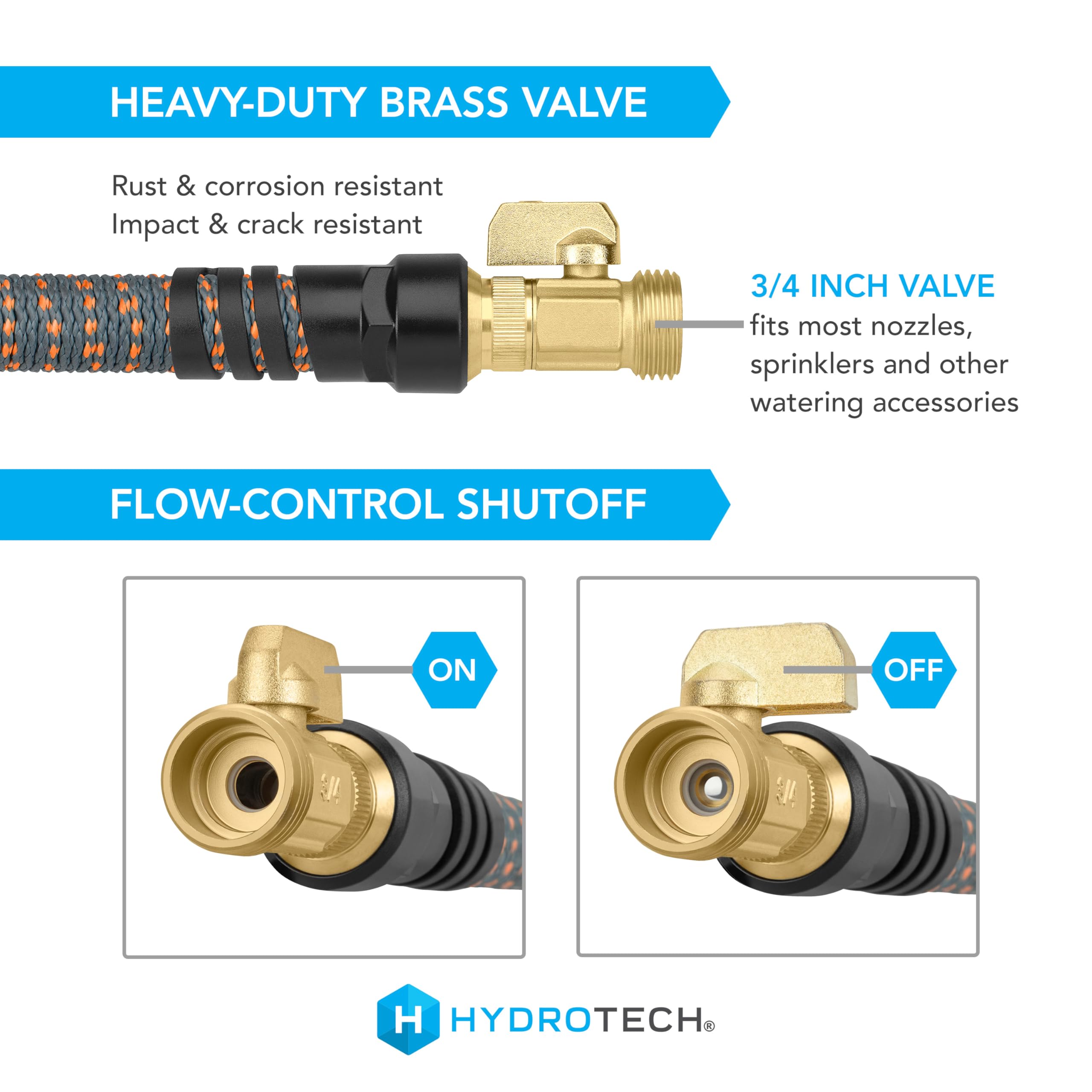 75 ft HydroTech Expandable Garden Hose - Burst Proof & Lightweight, Flexible Water Hose with Durable Reinforced Latex Core & Solid Brass Fittings for Lawn, Garden, Car Washing