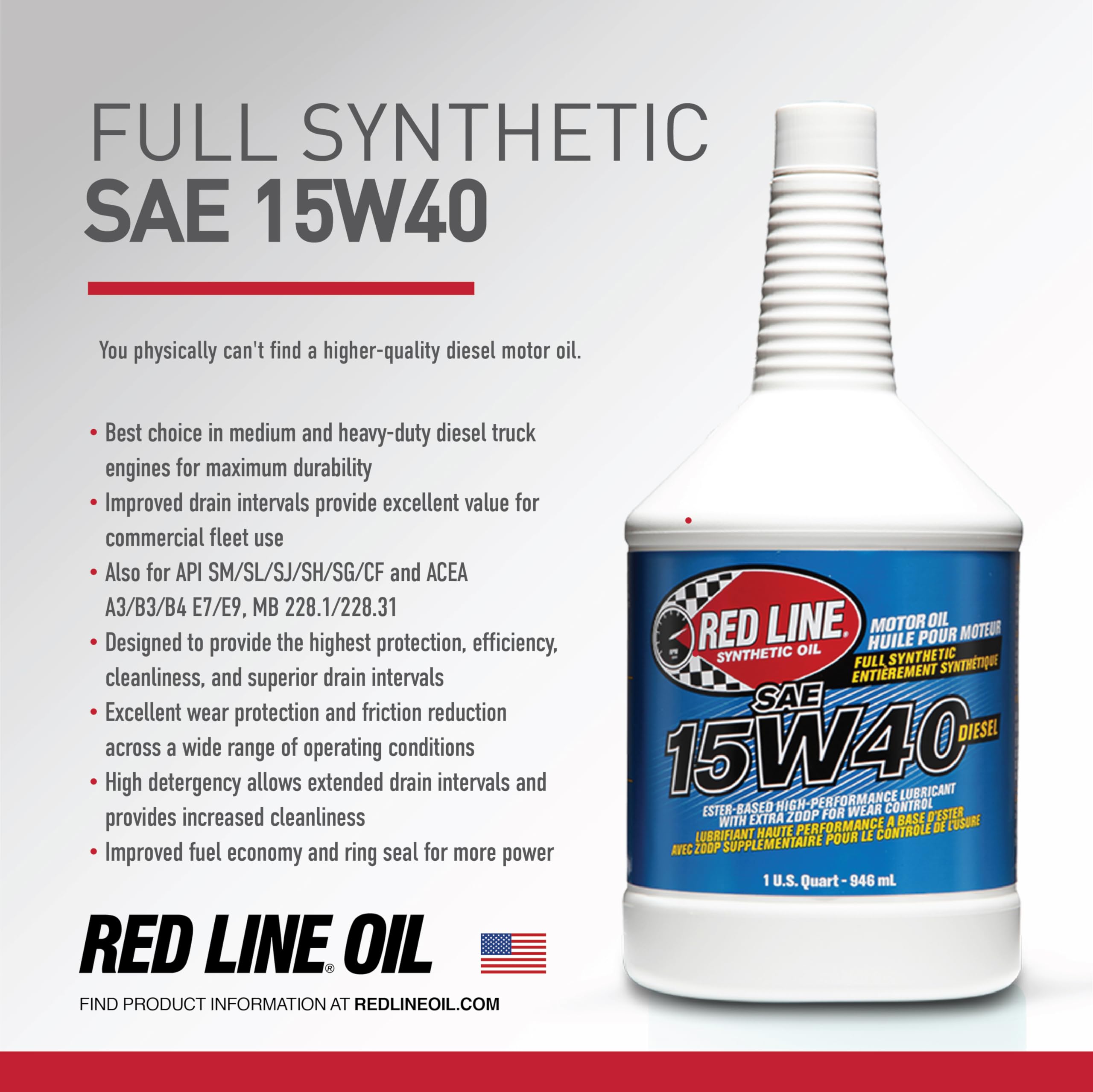 15W40 Red Line Synthetic Diesel Motor Oil - 55 Gallon Drum