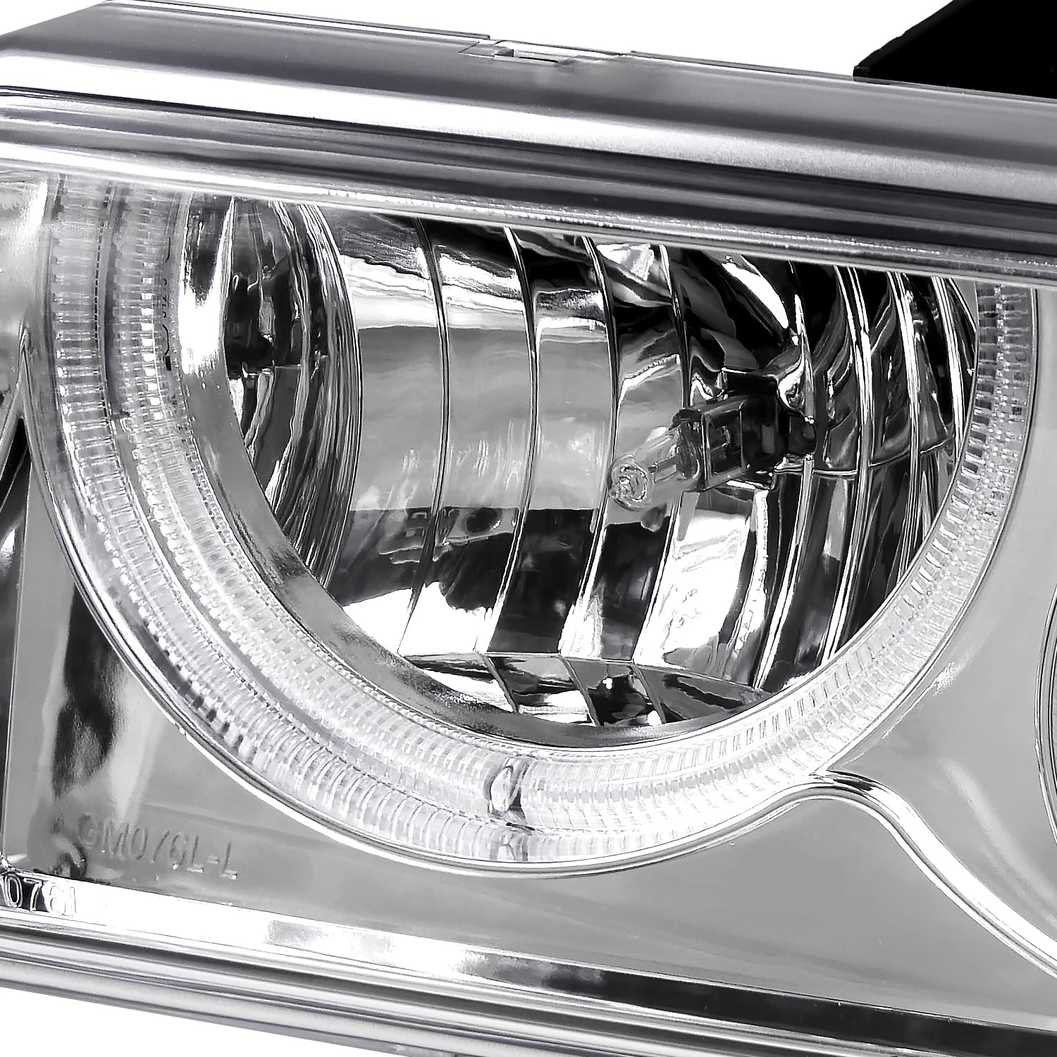 Chrome Halo SMD LED Projector Headlights + Chrome Bumper Lights SPEC-D TUNING Compatible with 1998-2004 Chevy S10, Left + Right Pair Headlamps Assembly