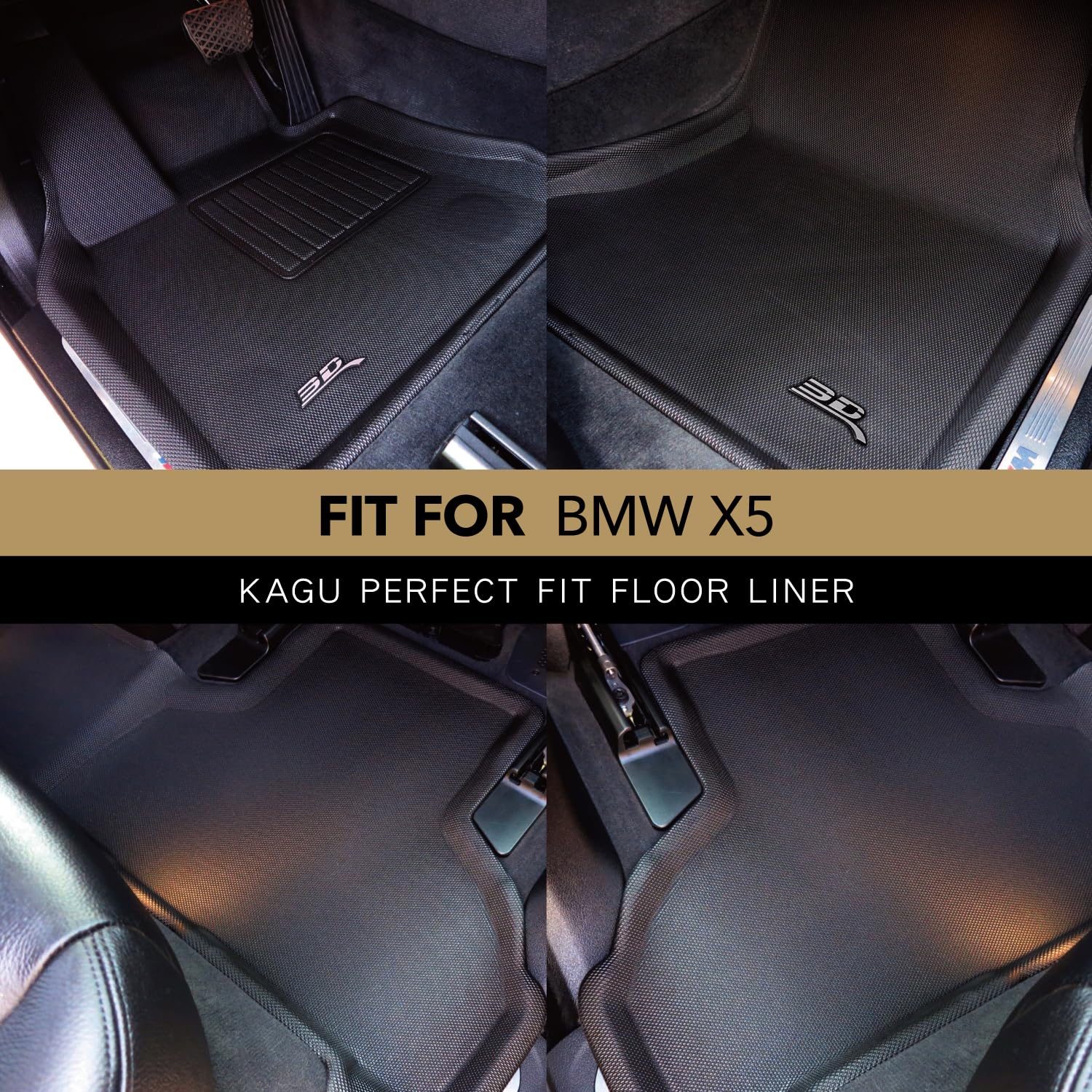 3D MAXpider Kagu Custom Fit Floor Mat (Black) Compatible with BMW X5 (F15) 2014-2018 / X6 (F16) 2015-2019 - Full Set