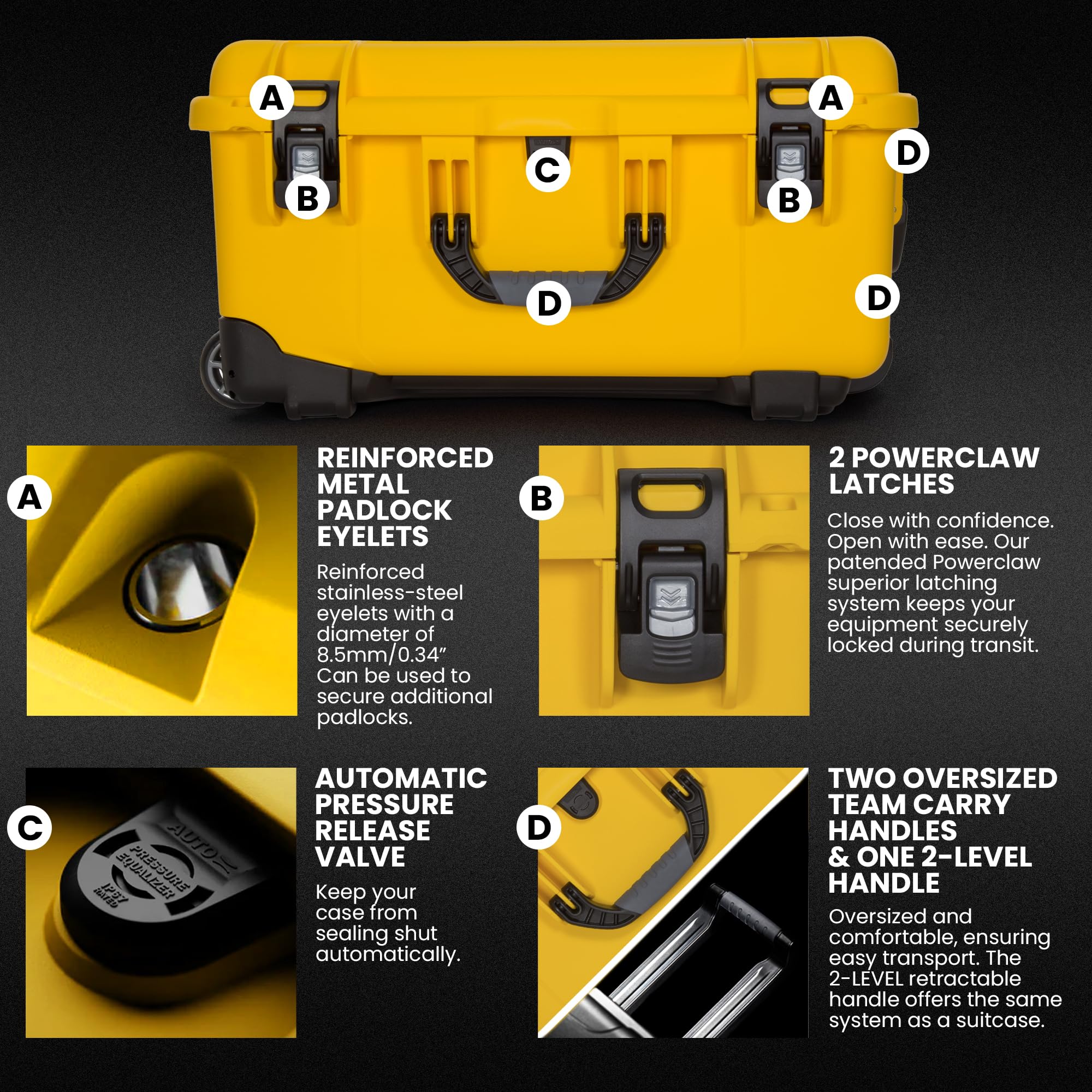 Pro Photo Kit NANUK 950 – Waterproof Travel Camera Hard Case with Padded Dividers and Wheels, 22.8” x 18.3” x 11.7”, Dustproof and Impact-Resistant, Ideal for Heavy Loads – Yellow