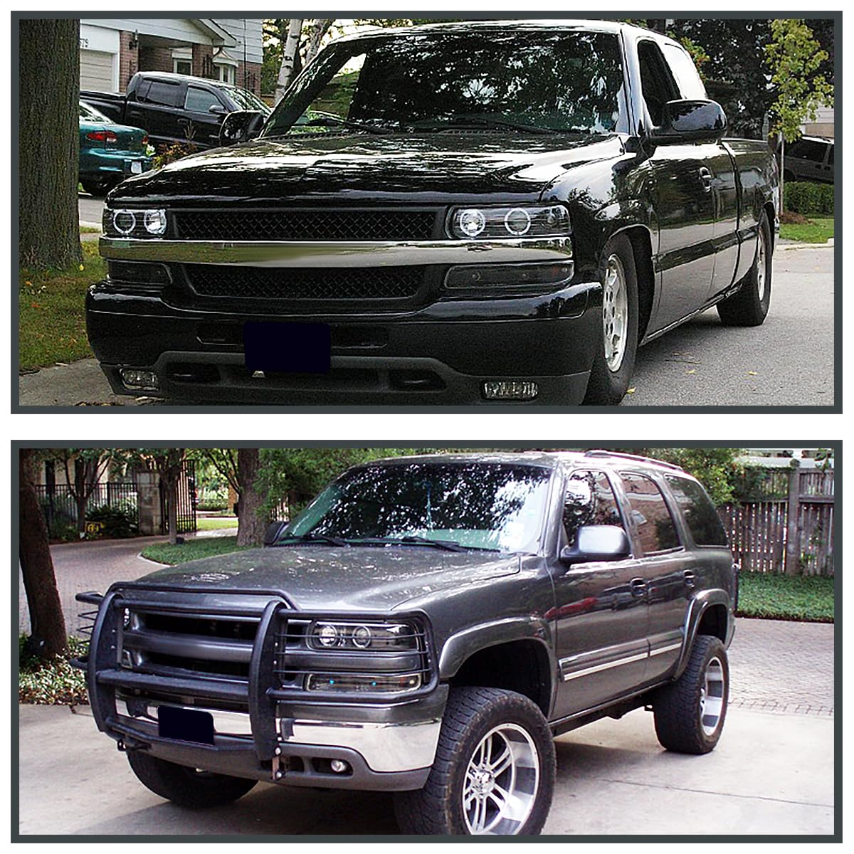 Black LED Halo Projector Headlights + Bumper Lights SPEC-D TUNING Compatible with 1999-2002 Chevy Silverado 2000-2006 Tahoe, Left + Right Pair Headlamps Assembly