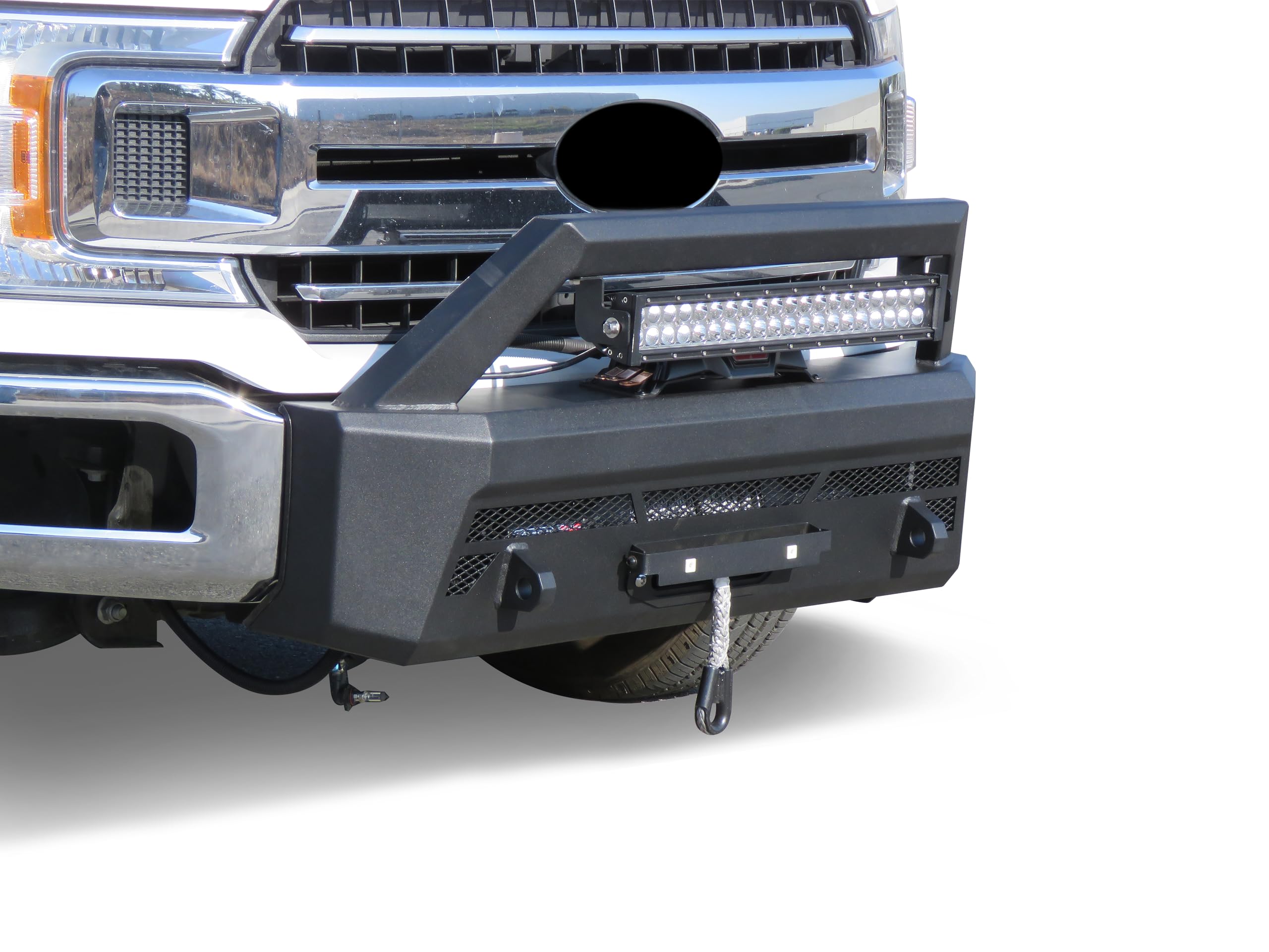 Heavy Duty Black Horse Armour III Front Winch Bumper Kit & Winch Textured Black Compatible with 2018-2020 Ford F-150-AR3HD41-W12