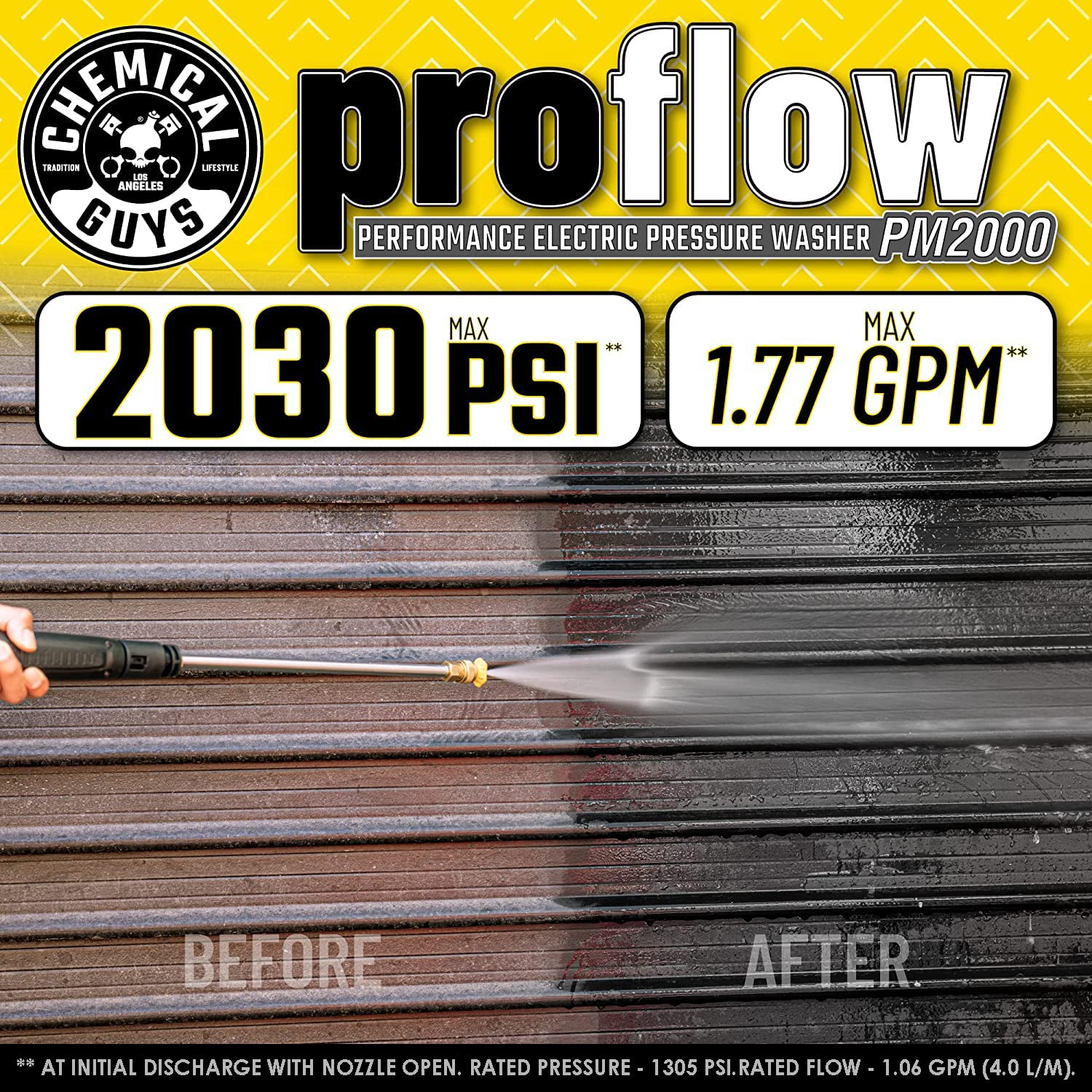 Chemical Guys ProFlow Electric Pressure Washer PM2000 – 14.5 Amp Motor, 2030 Max PSI, 1.77 GPM with 5 Quick Connect Tips, Compact Portable Pressure Washer for Cars, Patios, Driveways and Home Cleaning