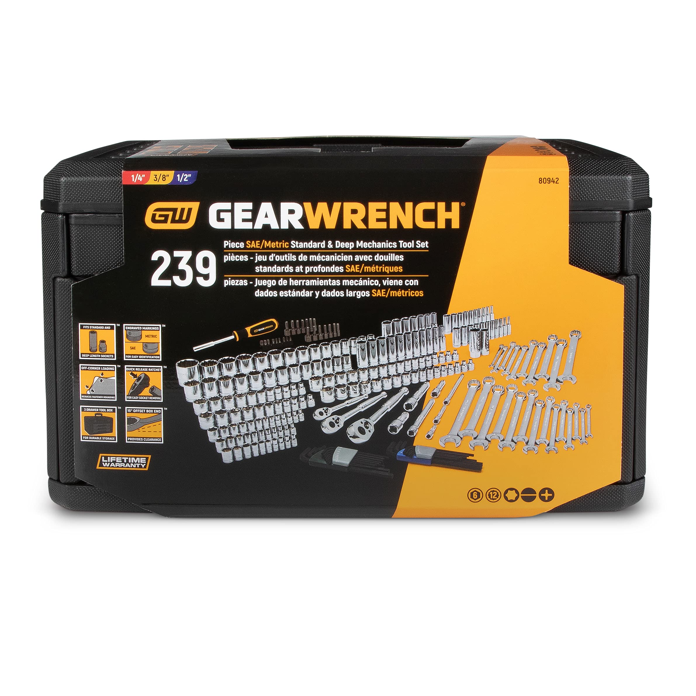 Mechanics Tool Set GEARWRENCH 239 Pc. 1/4, 3/8, 1/2 - 80942