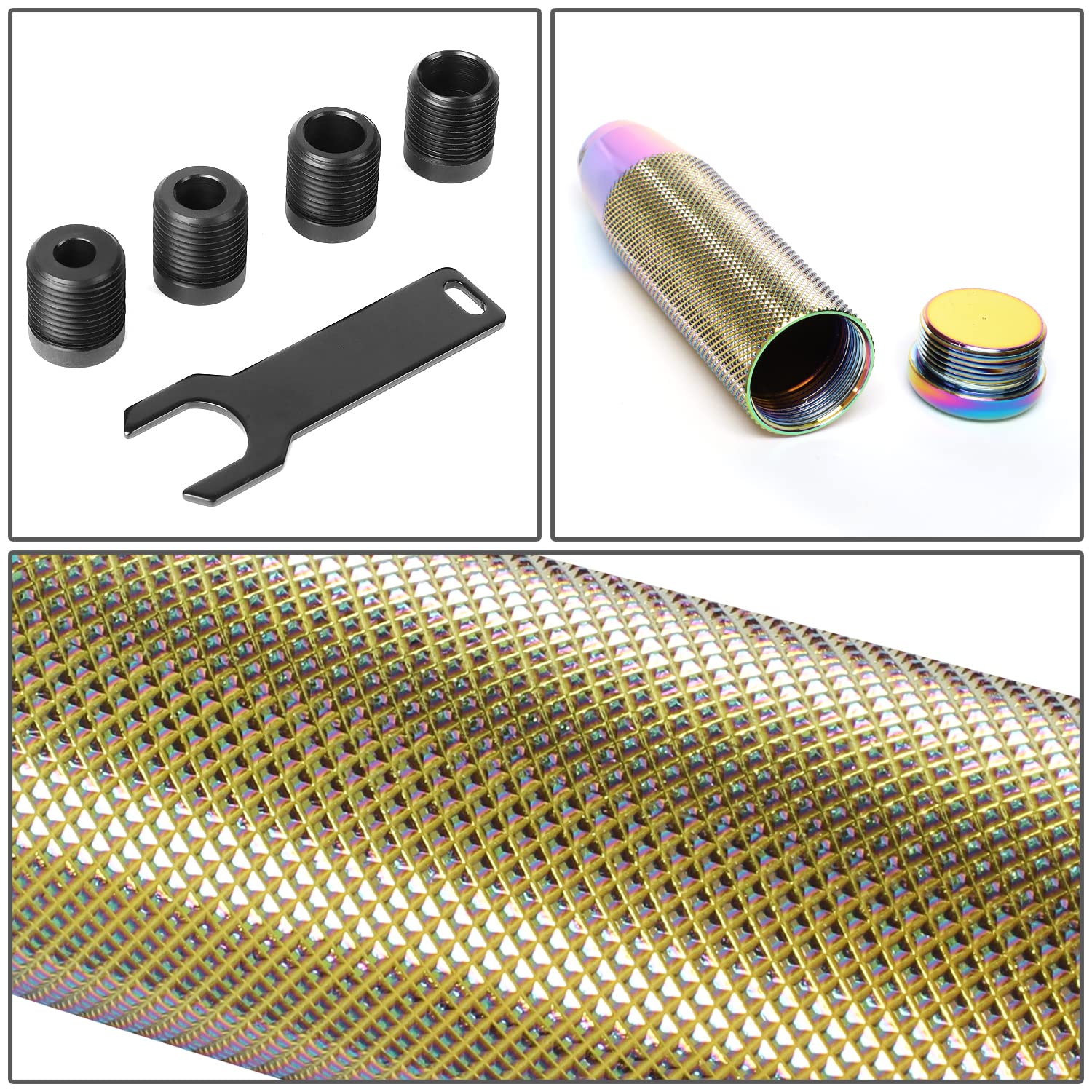 NRG Innovations Hidden Gem Universal Aluminum Knurl Short Shift Knob with Thread Adapters, 28mm ID X 64mm H Internal Storage,SK-800MC