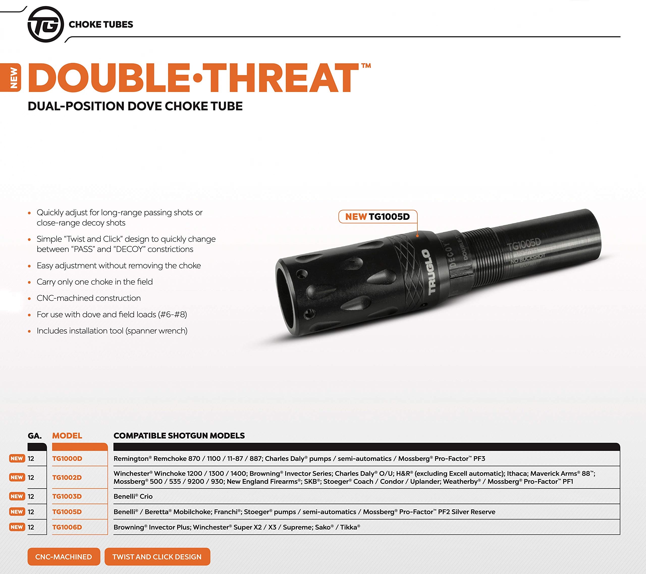 12 Gа TRUGLO Double-Threat CNC-Machined Dove Choke Tubes | Quickly Adjust for Long-Range Passing Shots or Close-Range Decoy Shots, Winchester