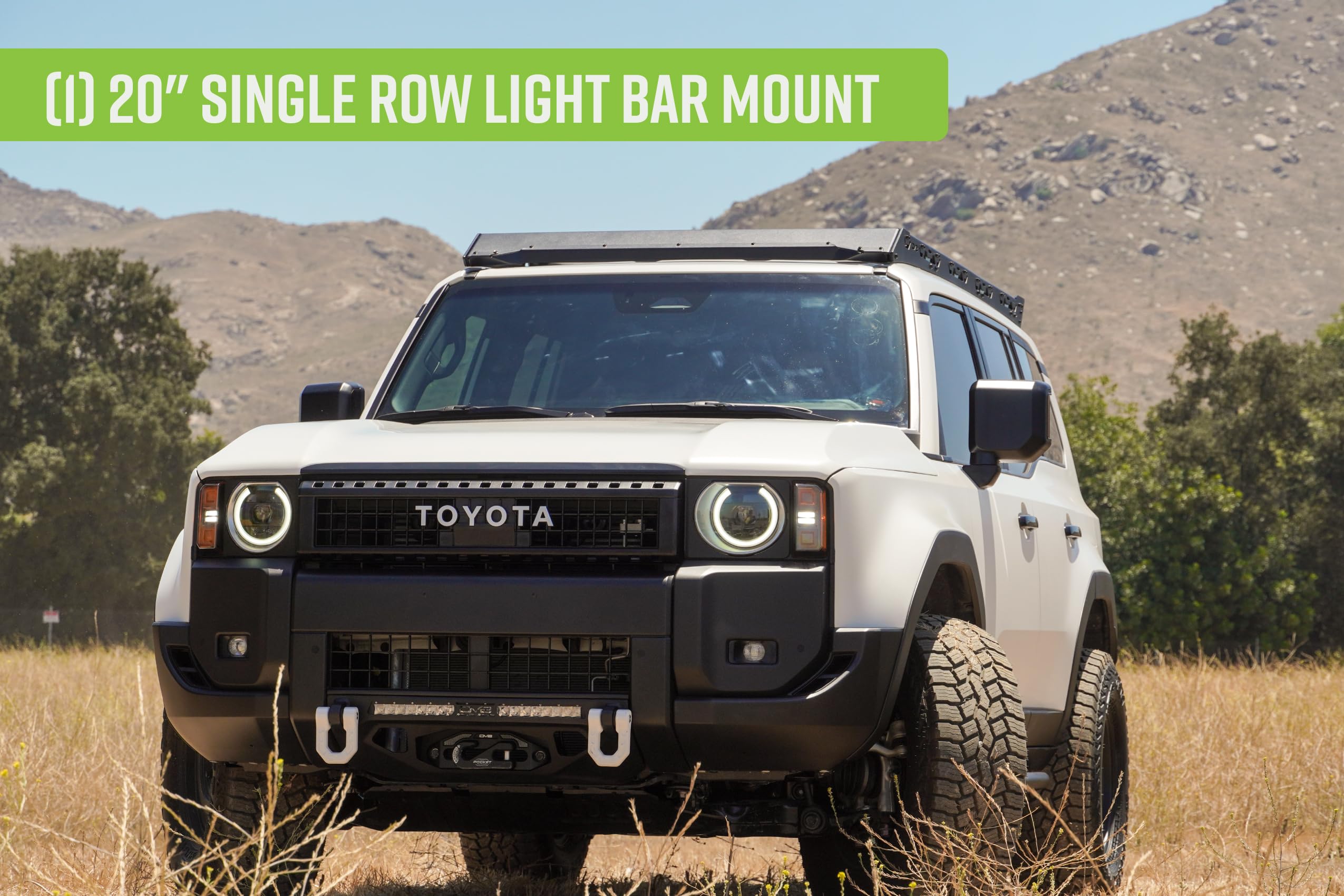 Centric DV8 Offroad Front Bumper for 2024 Toyota Land Cruiser | Center Mount Design | Heavy-Duty Winch Mount | (1) 20" Single Row Light Bar Mount | Pair of D-Ring Mounts | Powder Coated Black | Steel