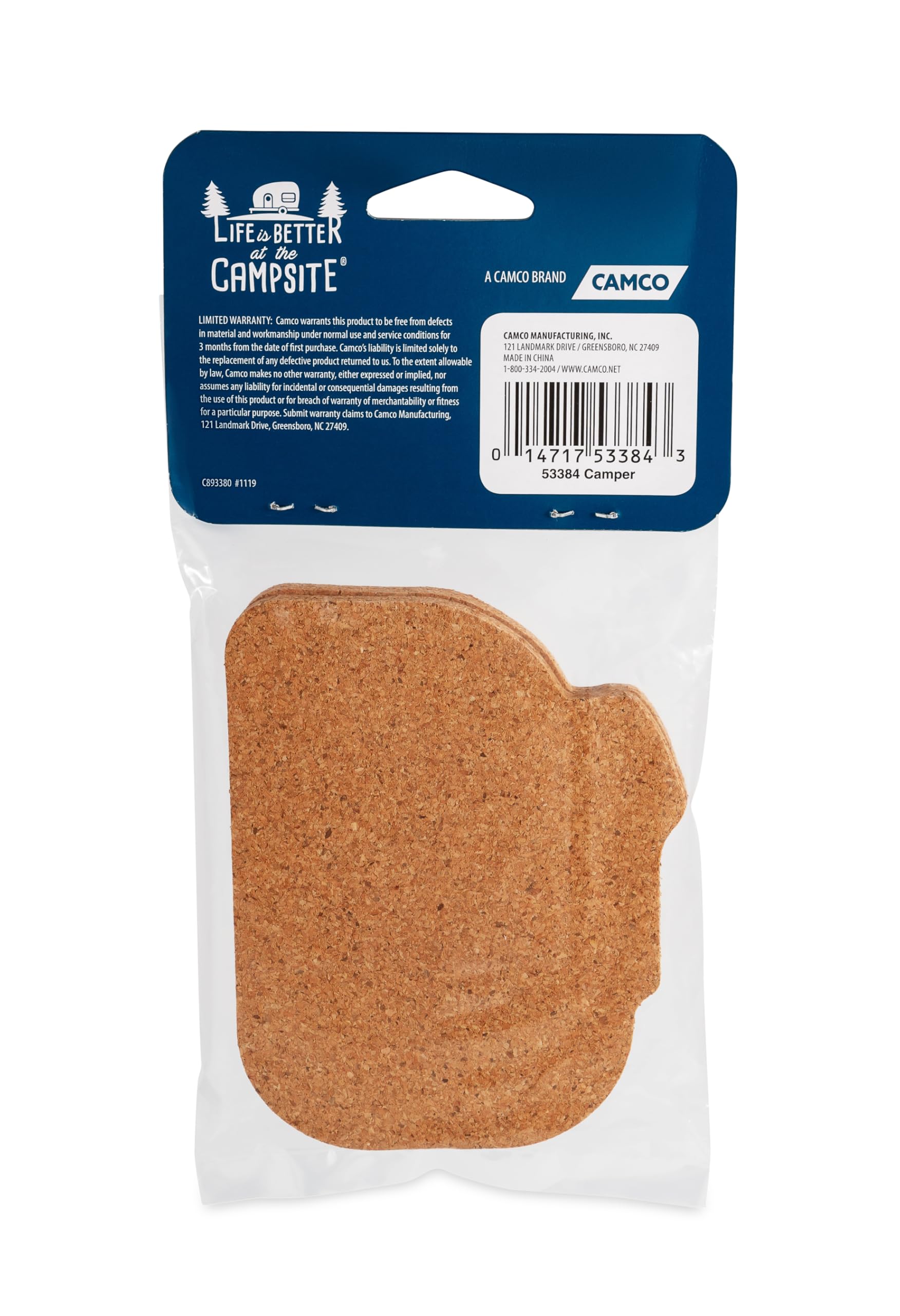 Camco Coasters Life is Better at The Campsite - Features Unique RV Themed Design & Crafted of Cork - Prevents Water Rings & Water Marks on Furniture - 2-Pack (53384)