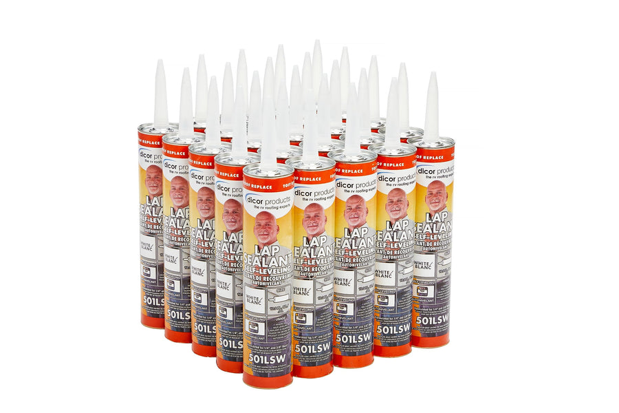 25 Tubes Dicor 501LSW-25 HAPS-Free Self-Leveling Lap Sealant for Horizontal Surfaces - 25 Pack - 10.3 Oz, White, Secure, Ideal for RV Roofing, Maintenance, Repair, Appliance Application