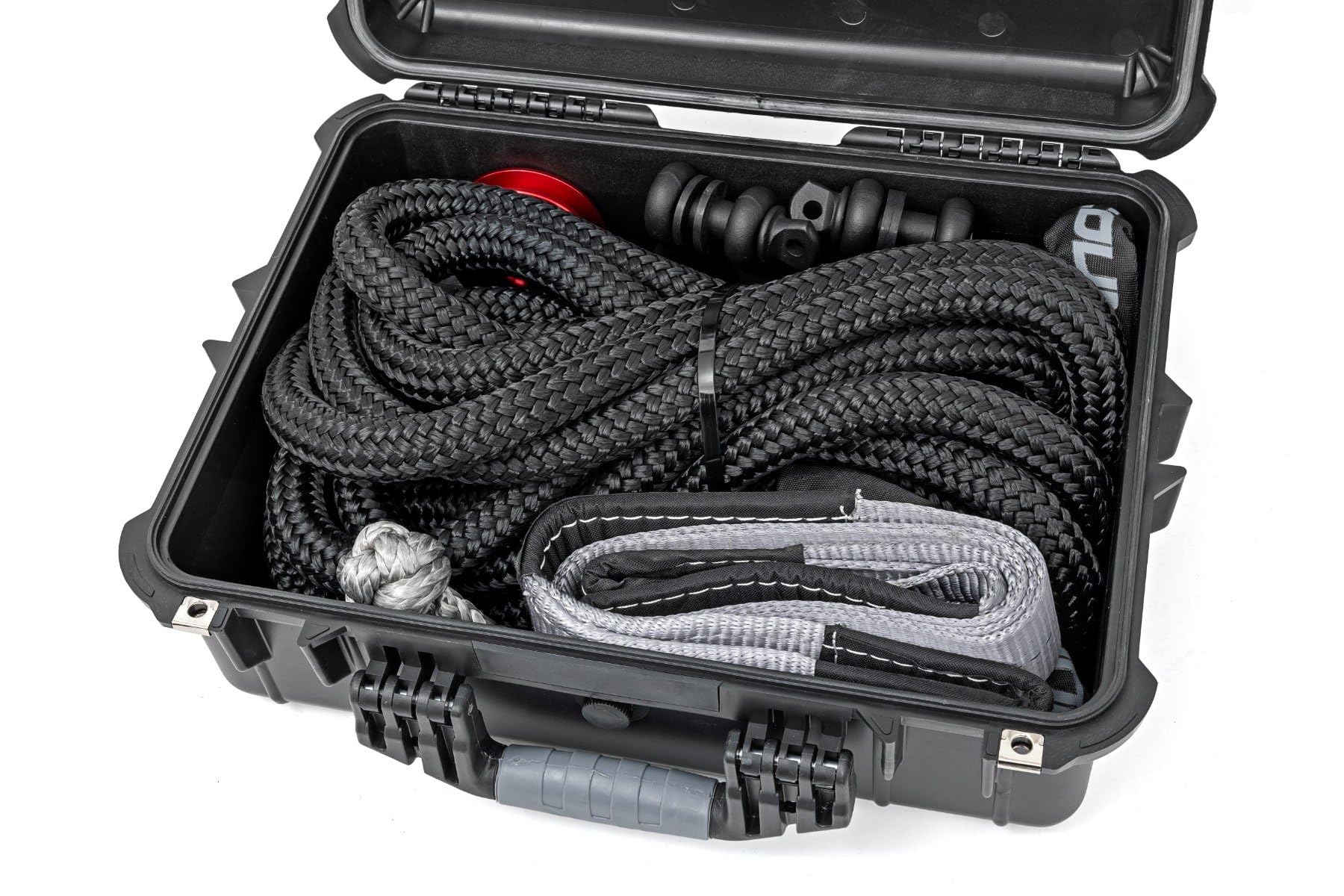 Winch Recovery Kit Rough Country for Synthetic Cable Winches - Complete Off-Road Kit with Tow Strap, D-Rings, Snatch Block, Gloves & Case