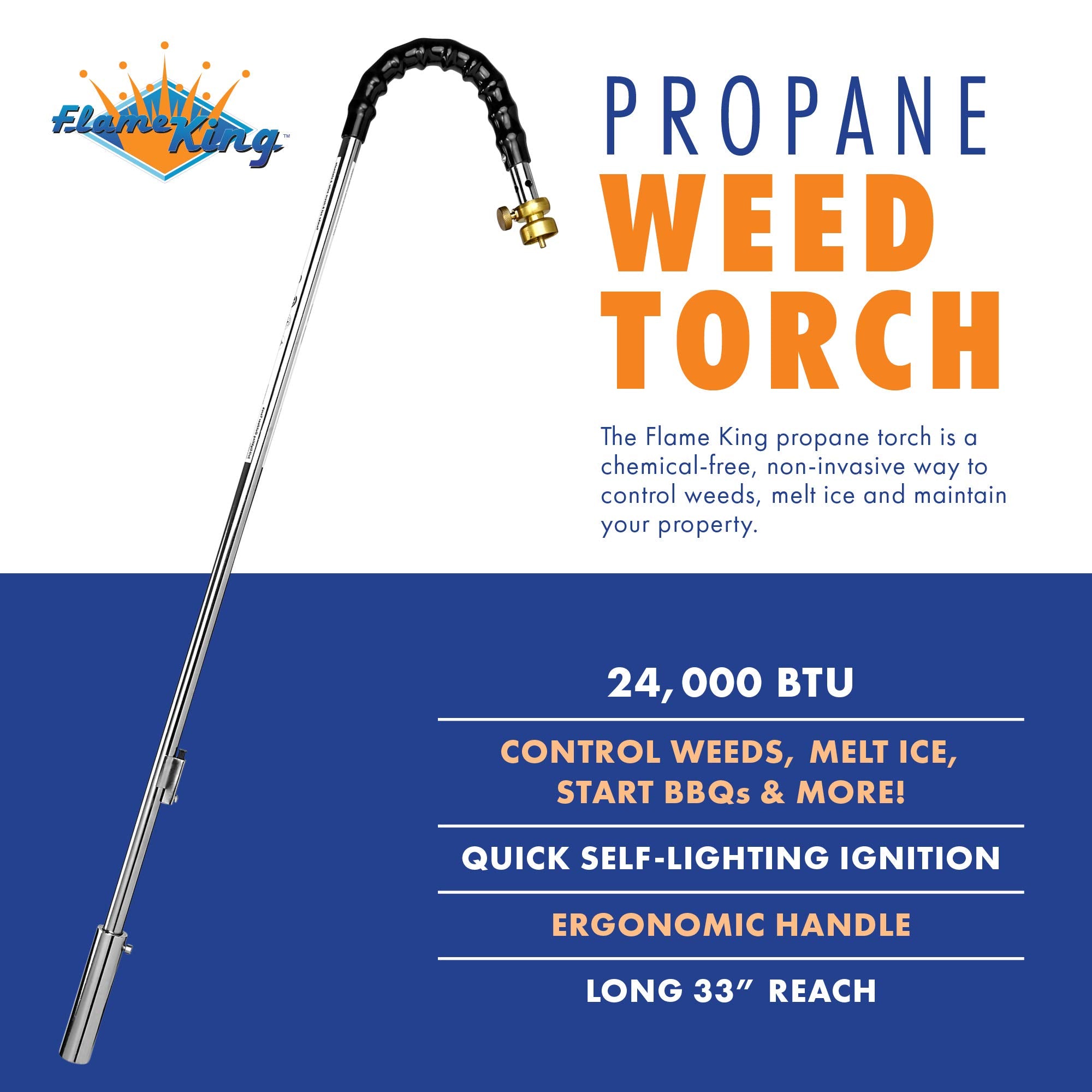 Flame King Propane Torch YSNPQ810CGA Weed Burner with Integrated Lighter, Silver