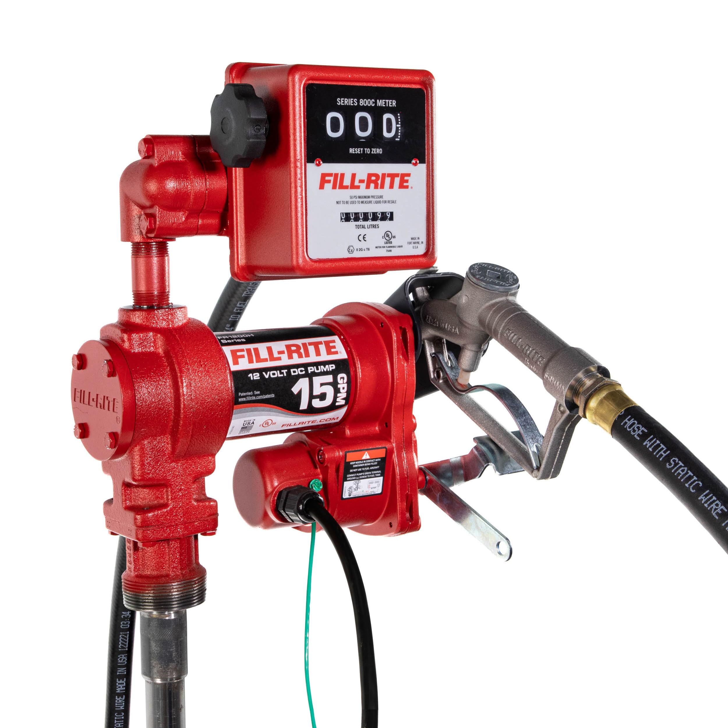 Fill-Rite 12V FR1211HL 15 GPM Fuel Transfer Pump with Standard Mechanical Meter Package, Liters | Gasoline, Diesel, Kerosene, Ethanol & Methanol Blends & Biodiesel