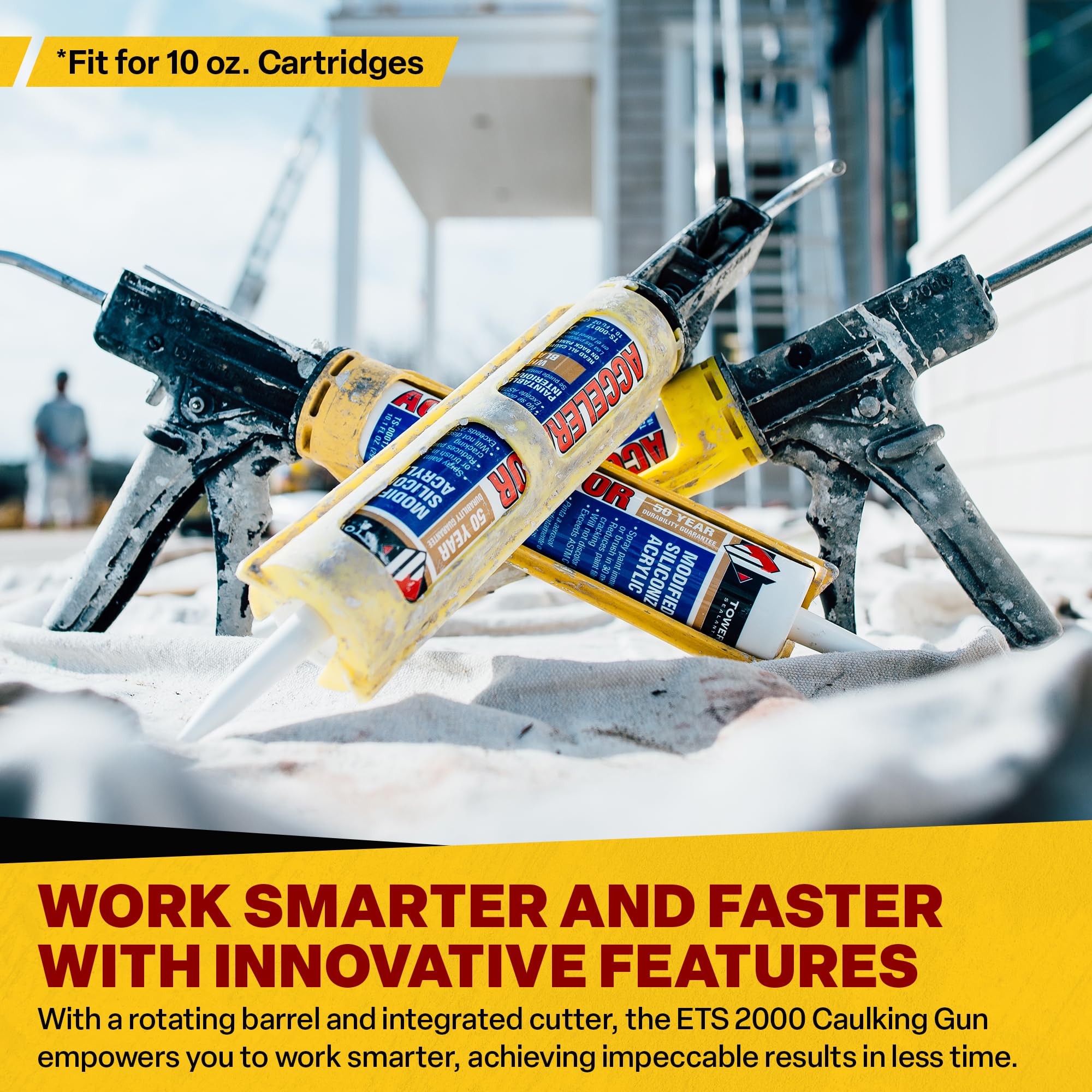 The Yellow Gun Dripless ETS2000 Composite Caulk Gun - Dripless Caulking Gun for 10 oz Cartridges or Tubes - Lightweight Body - 12:1 Thrust Ratio - Pro Painter Preferred