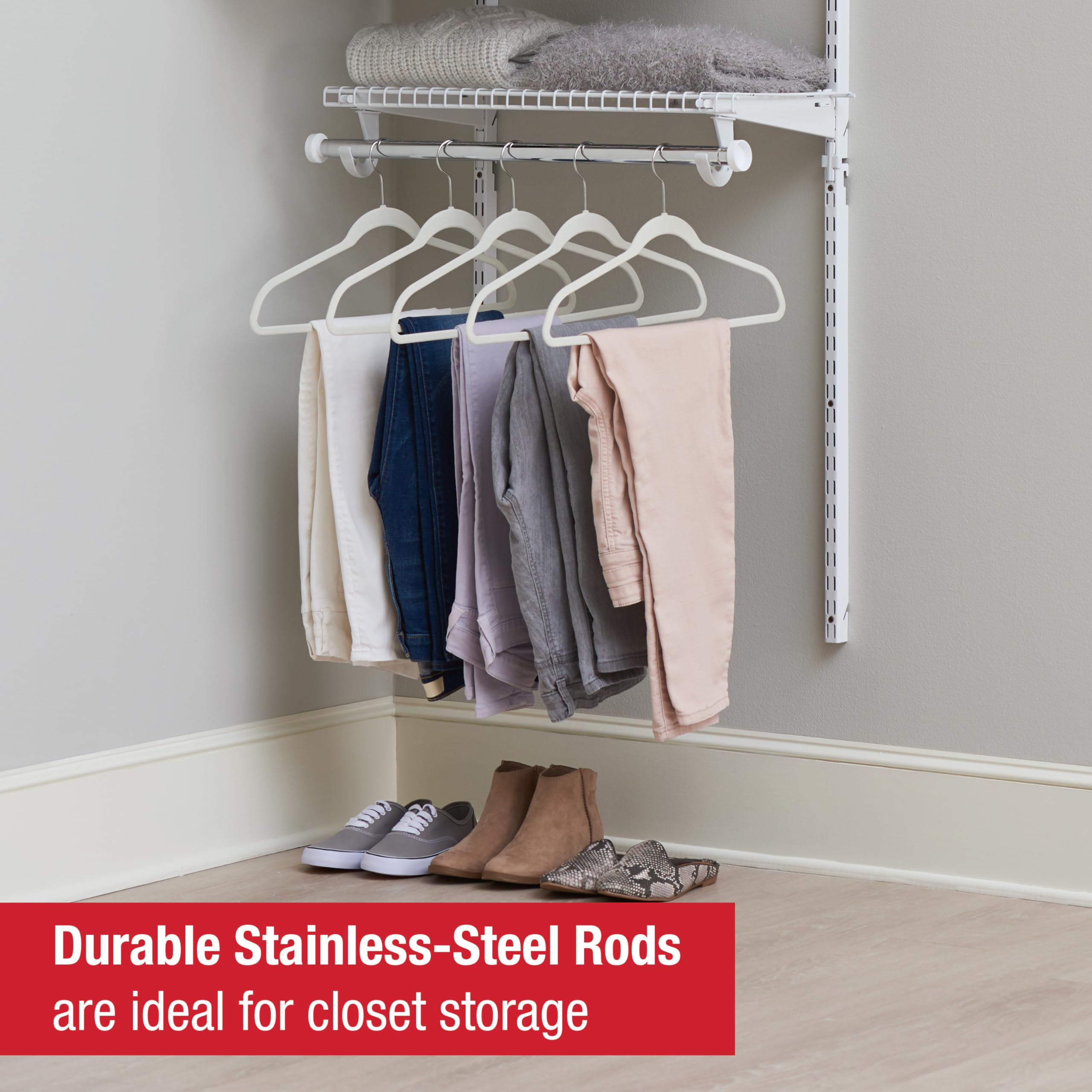 Configurations Rubbermaid Custom Closet Kit 2-4 Ft. Adjustable Metal Wire Shelving White Finish Expandable Organization System Hardware Included for Home Closet/Pantry/Laundry/Mudroom