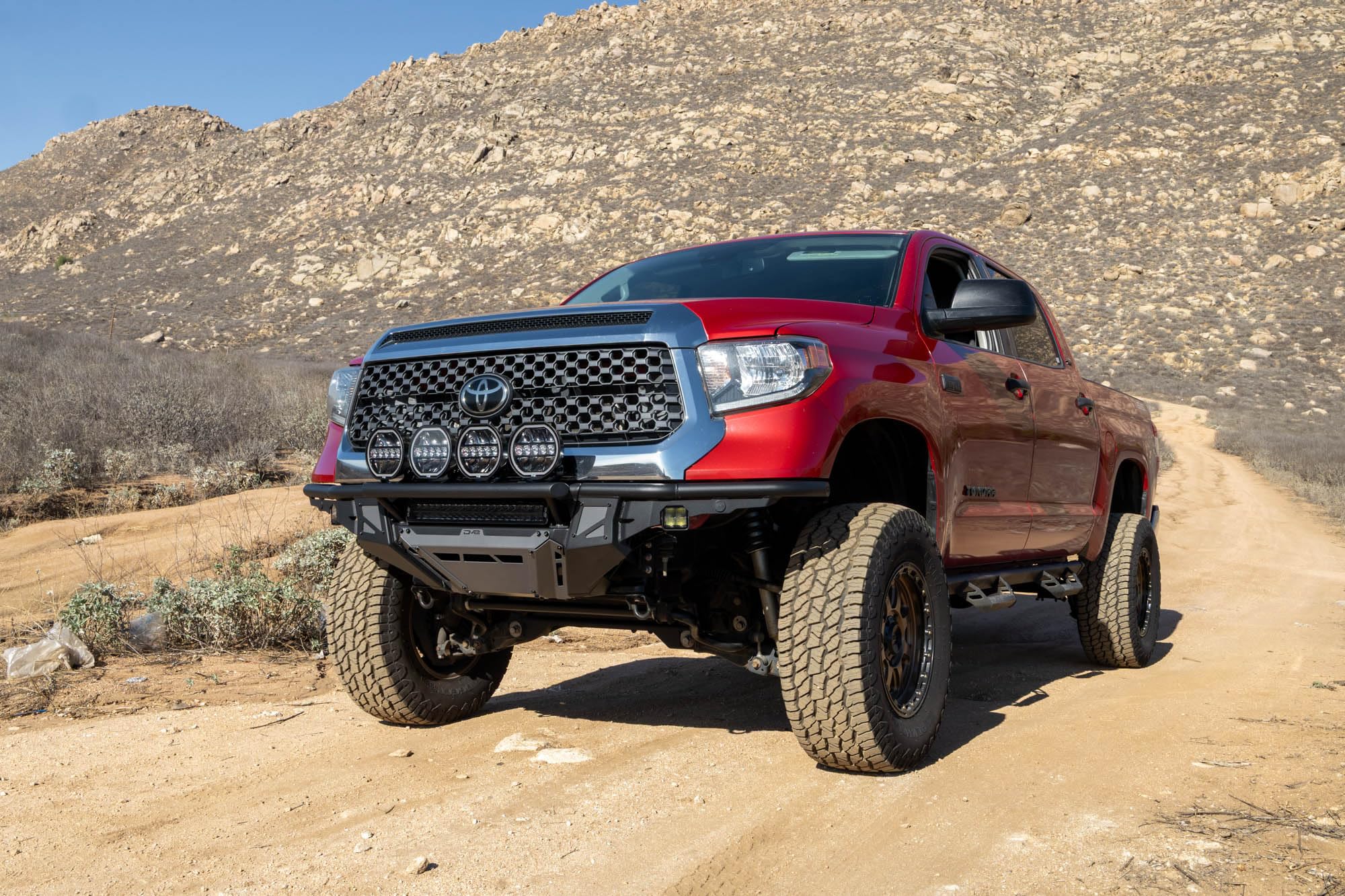 Offroad DV8 Tube Front Bumper for 2014-2021 Toyota Tundra | Blend of High-Speed Desert & Rock Crawling Styles | Center Light Mount | Push Bar w/Integrated Light Mounts | High-Clearance Design | Steel