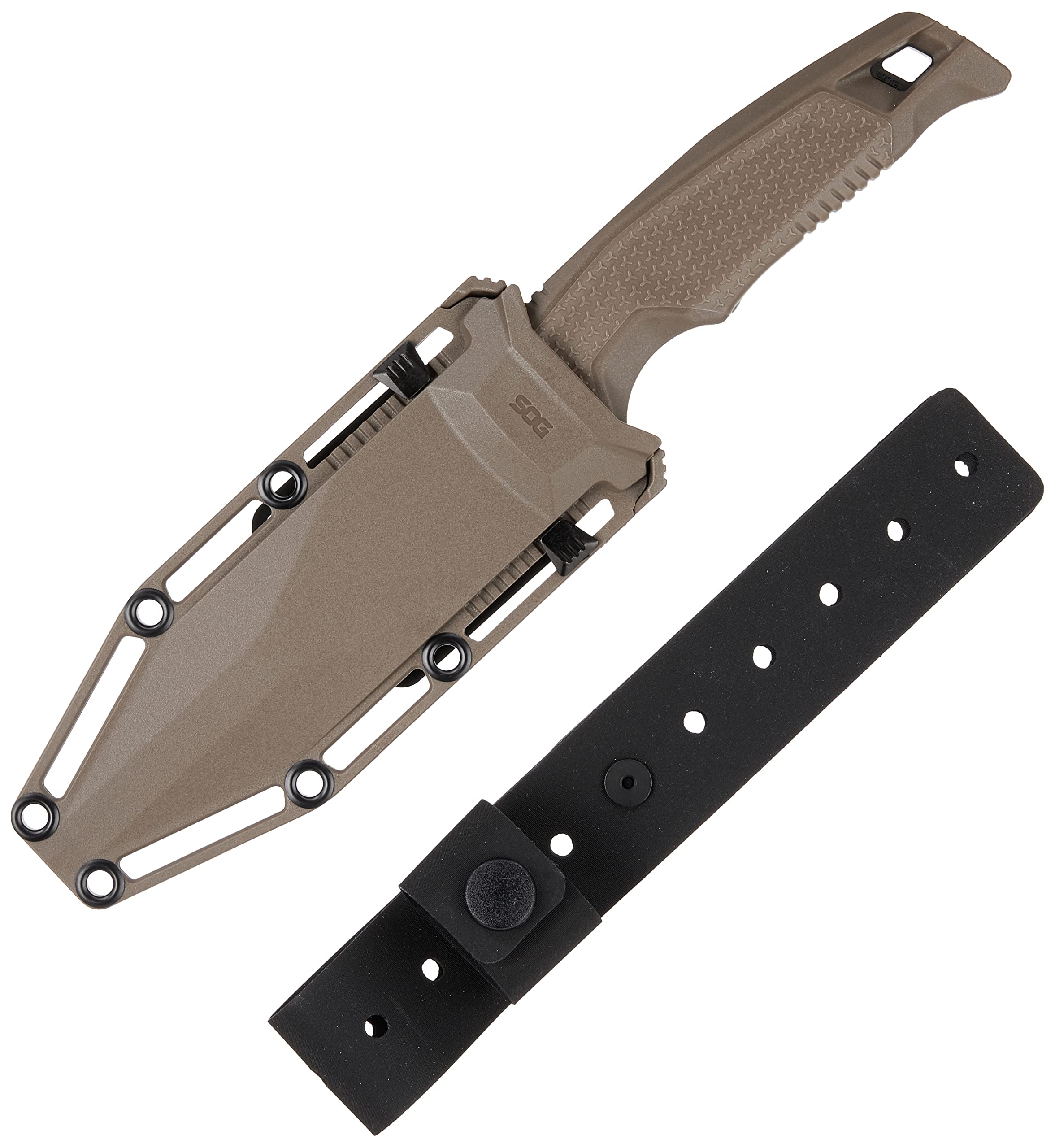 Recondo FX SOG Partially Serrated Fixed-Blade Tactical Duty Knife |Full-Tang CRYO 440C Stainless Steel Blade | Rubberized Grip, FDE