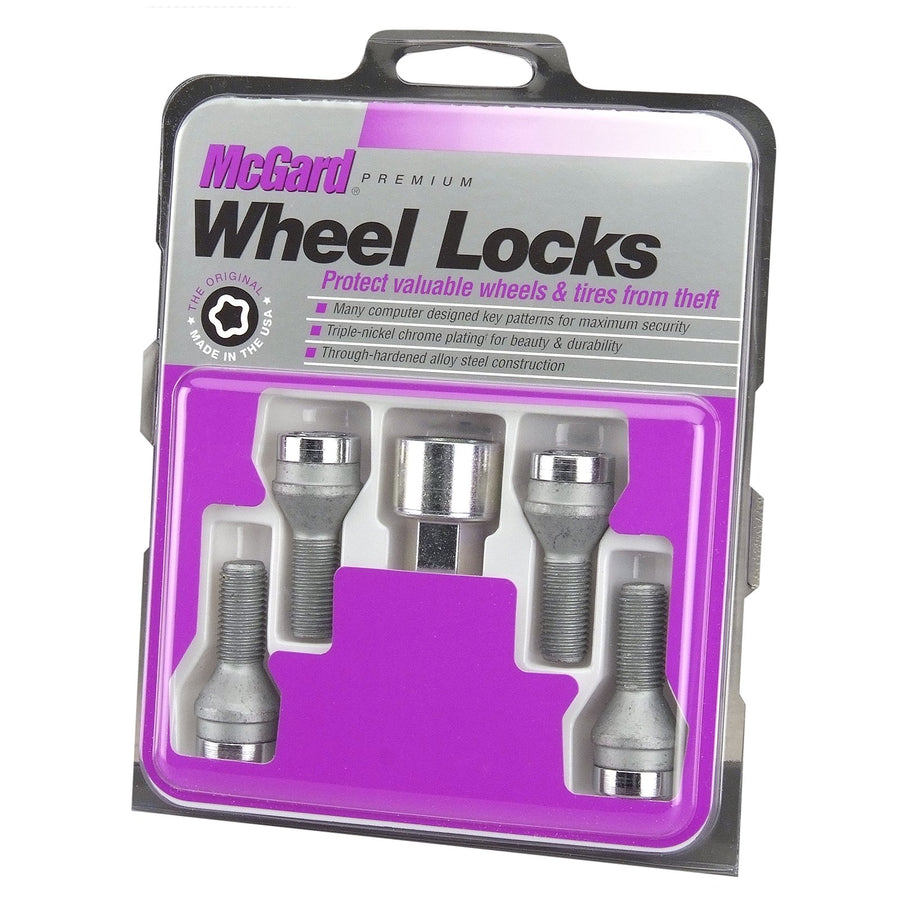Chrome Bolt Style McGard Cone Seat Wheel Locks (M12 x 1.5 Thread Size), 4 Locks / 1 Key